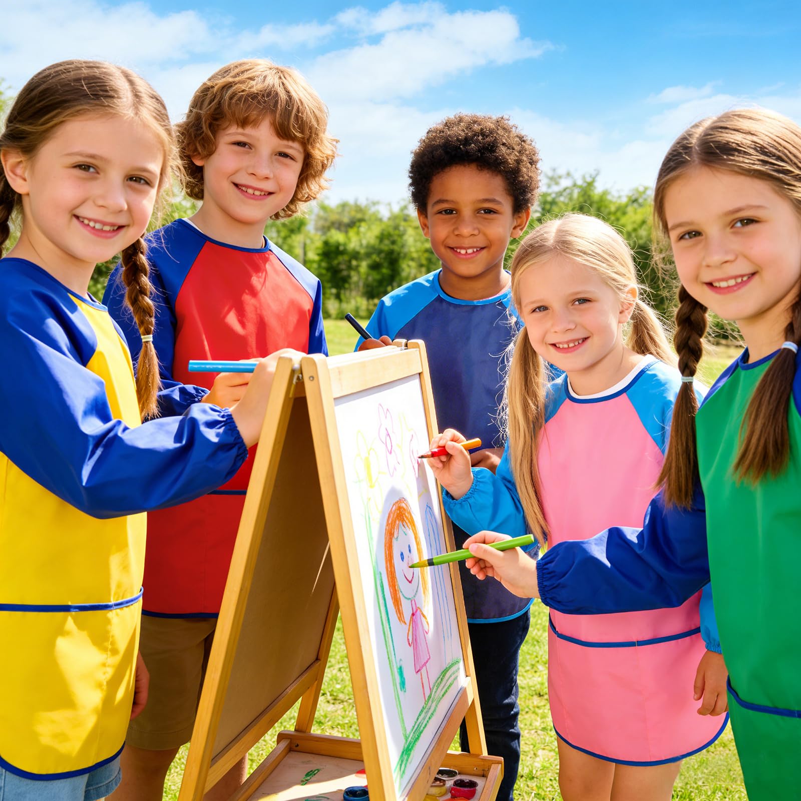 Grembiule artistico per bambini con maniche lunghe, 3 tasche spaziose, per artisti, per bambini dai 3 agli 8 anni, per cucinare e dipingere