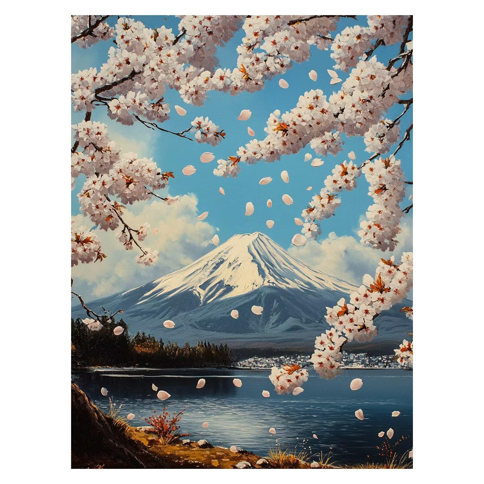 Malowanie numerów dla dorosłych Fuji, obraz na płótnie numer dla dzieci początkujący kwiat, płótno pełny zestaw dla dorosłych 95x70 cm z pędzlami i akrylem, DIY Malowanie według numerów do dekoracji
