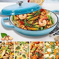 Vista 2 de Cacerola Braseadora de Hierro Fundido, 3.8 Cuartos, Sartén Cacerola de Servicio Pesado con Tapa y Asas Dobles, Olla de Cocina con Superficie