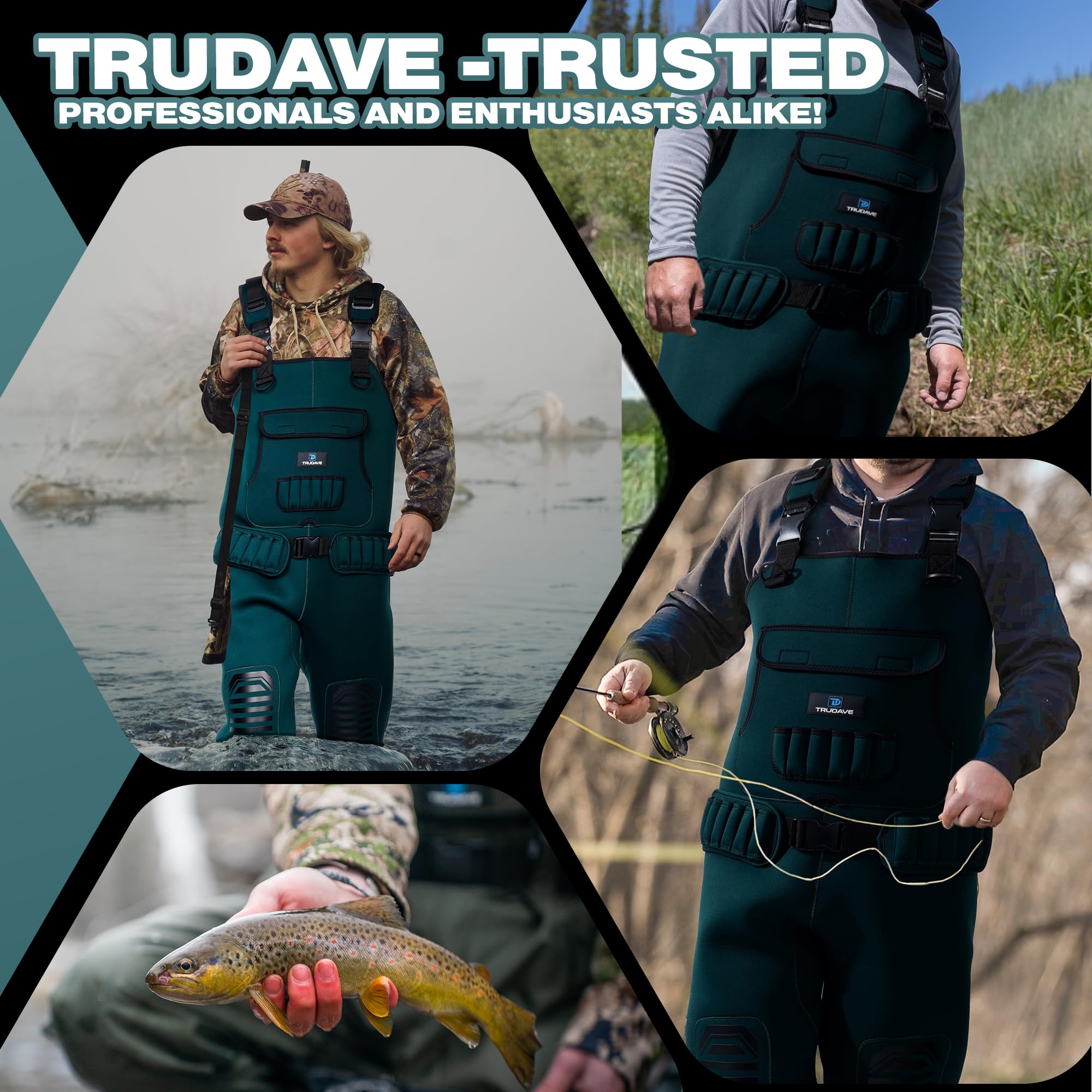 Trudave Wathose zum Fliegenfischen für Damen und Herren, mit Stiefeln, wasserdicht, 4 mm Neopren, Wathose und Angelanzug