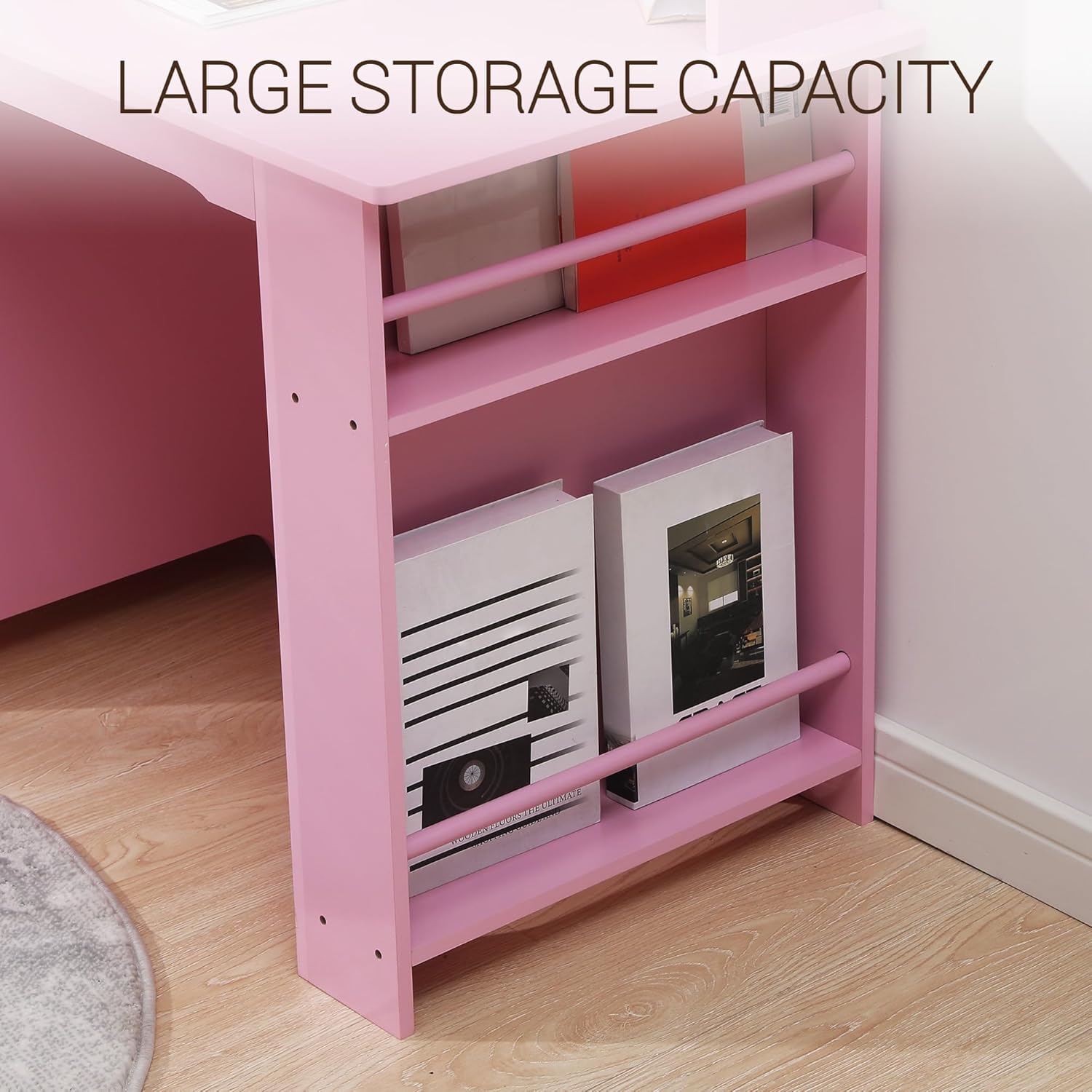 GAOMON Kids Desk and Chair Set, Study Desk and Chair Set,Wooden Study Desk with Bookshelf, Bulletin Board, Cabinet & Drawer,Pink Children’s Writing Table