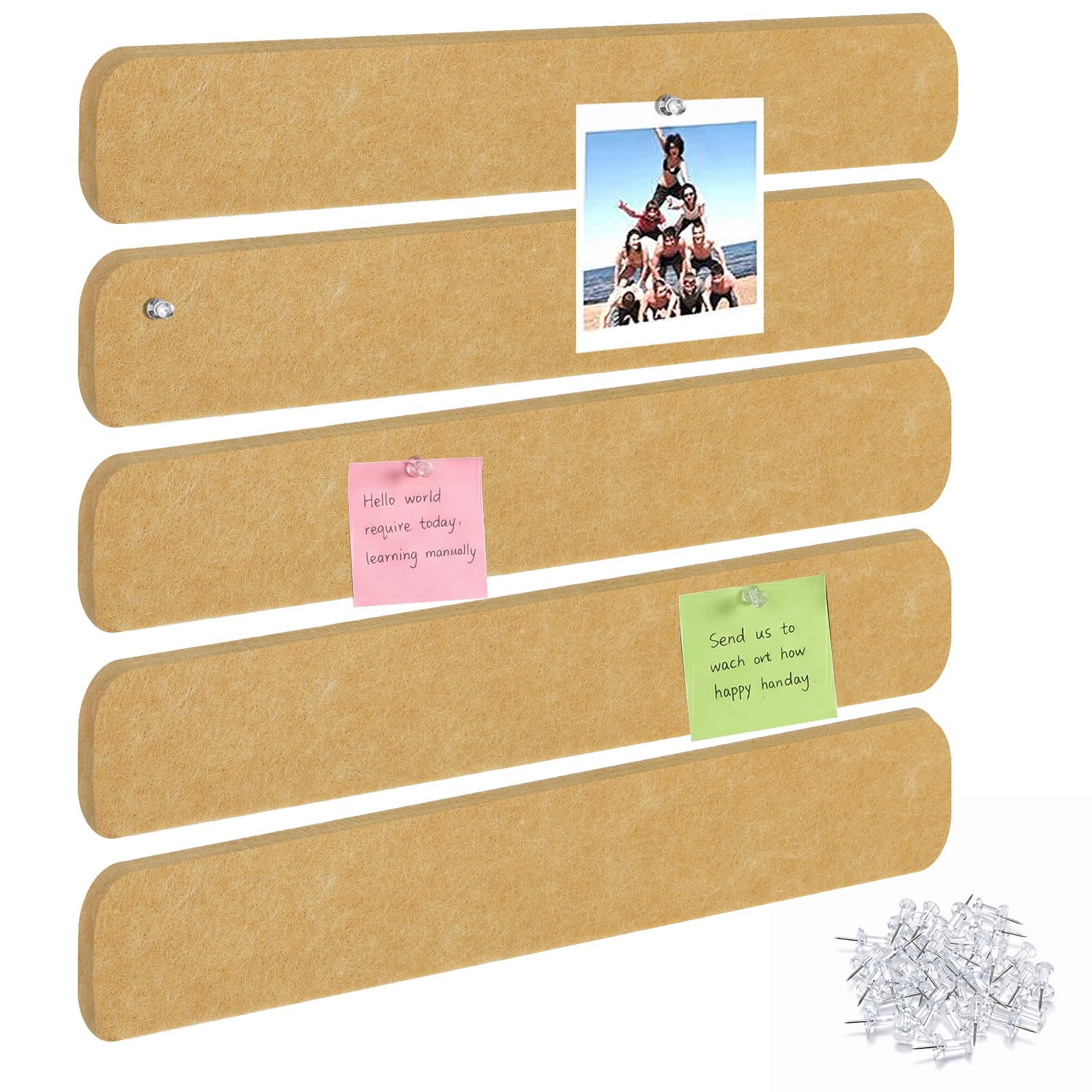 Thboxes 5 Pack Felt Bulletin Board Strips, 13x2 Inch Self Adhesive Felt Pin Boards with 30 Pushpins, Cork Board for Walls Home Office Decor(Brown) — image 1
