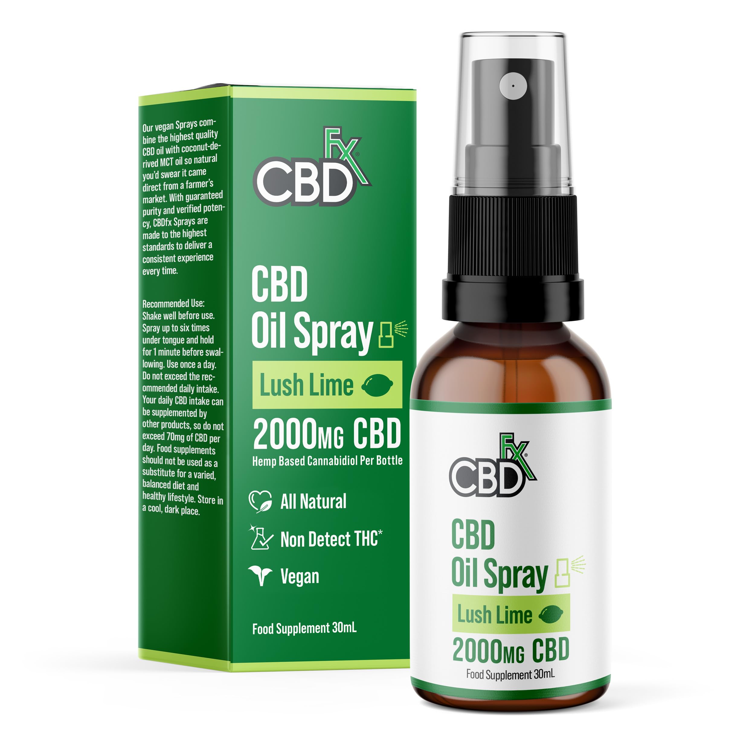 CBDFX 2000mg CBD Spray High Strength Flavoured CBD Oil Lush Lime Vegan Non-GMO Blended with MCT Oil Improved Purity No THC 30 ml (40 Days)
