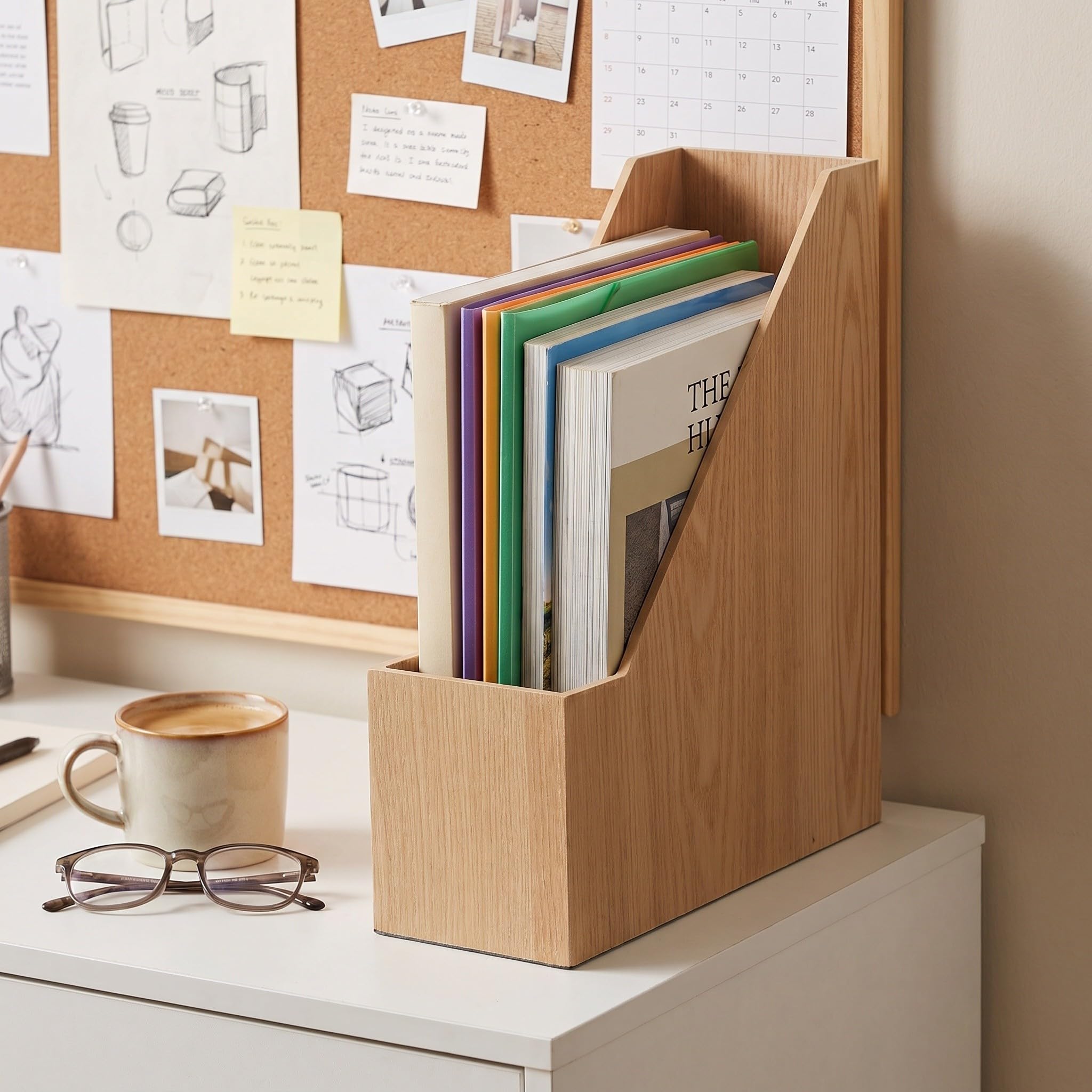 Kisangel Piccolo portariviste verticale in legno - Organizzatore di documenti per scrivania - Porta carta verticale - Organizzatore da scrivania per libri, cancelleria e documenti