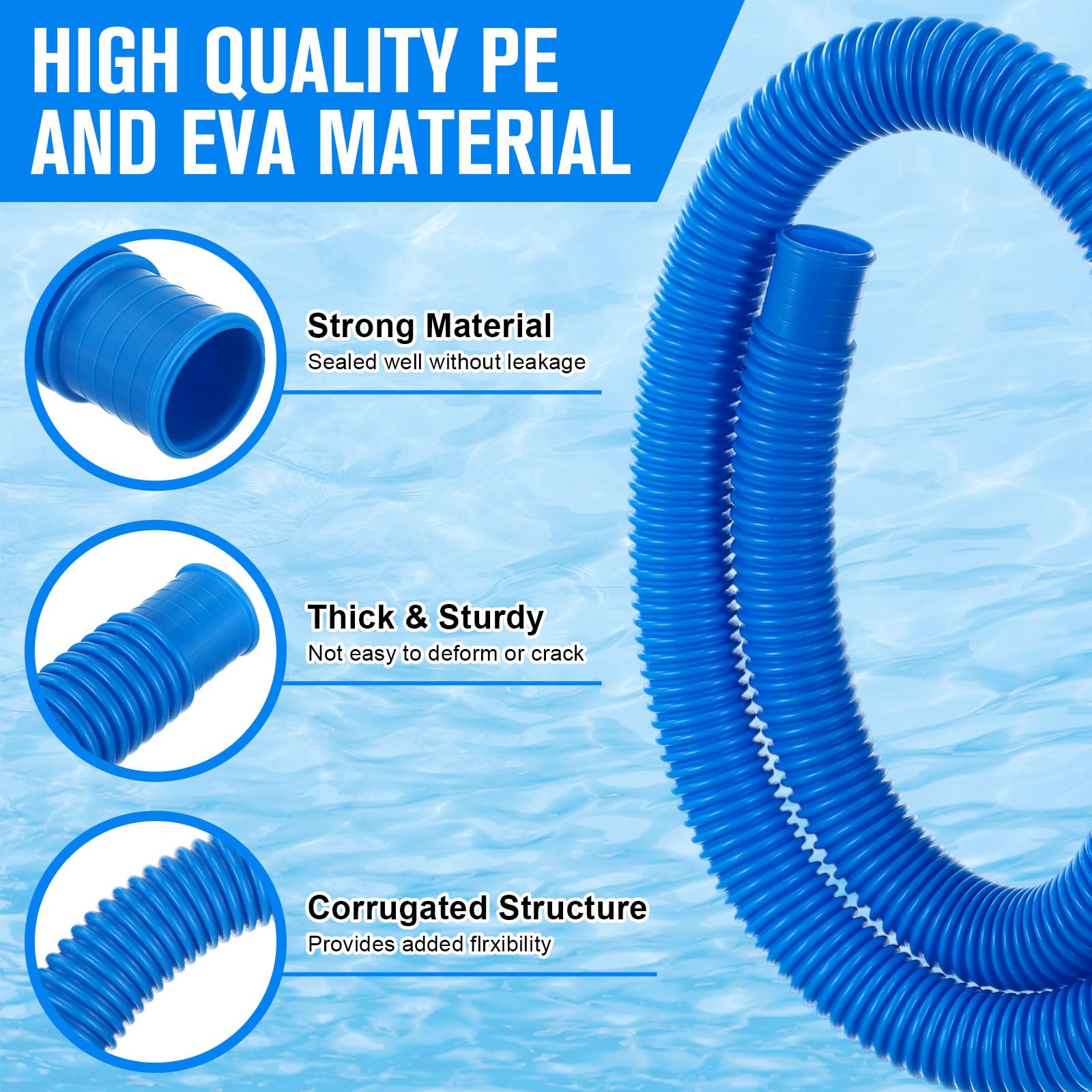 Tuanse Confezione da 6 tubi per pompa per piscina da 3,25 cm, per piscine lunghe fuori terra, accessori di ricambio per filtro per piscina, con morsetti, supporti per tubi per modelli 330/530/1000 GPH