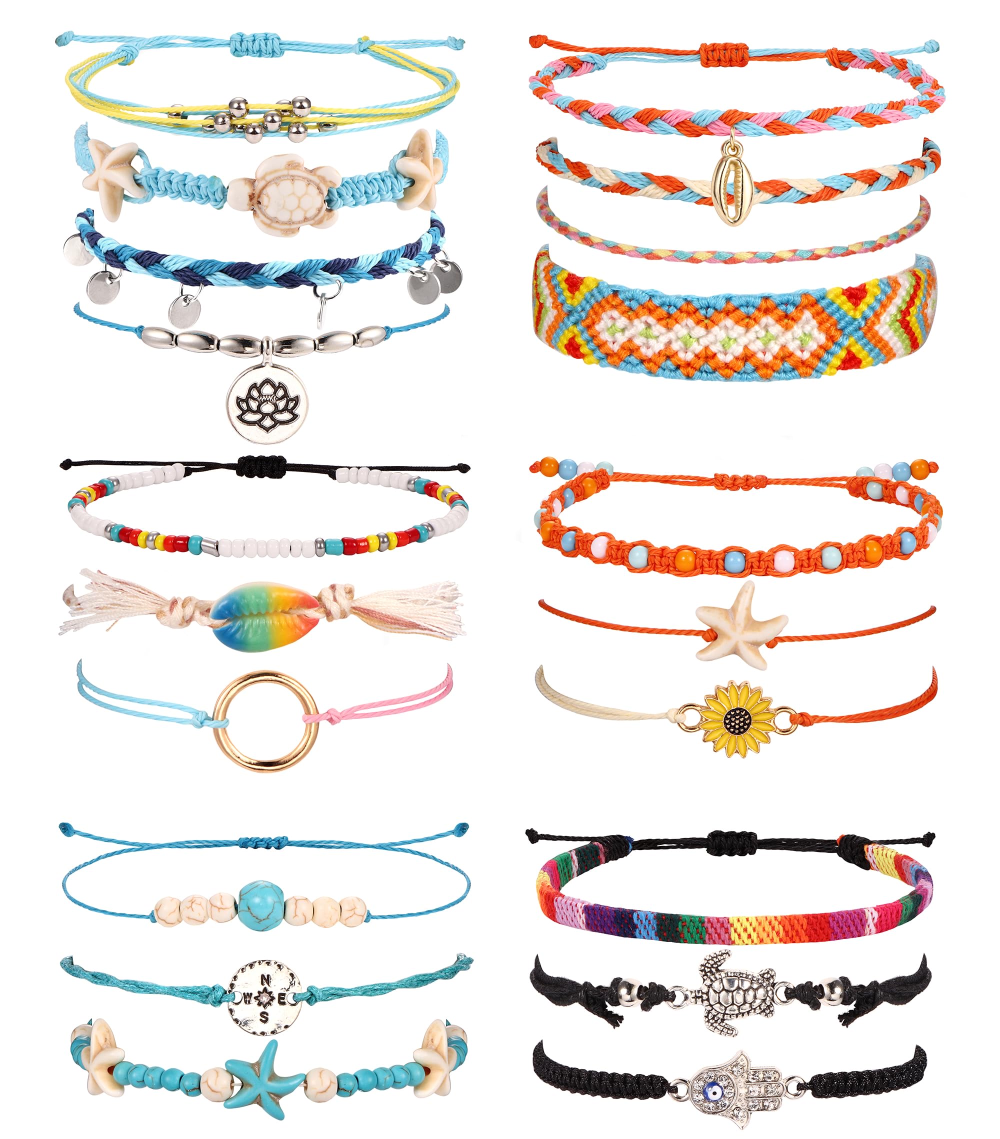 CASSIECA20PCS Beach Anklets for Women String Adjustable Anklet Bracelets for Women Waterproof Handmade Rope Anklet Set Colorful Boho Summer Foot Jewelry