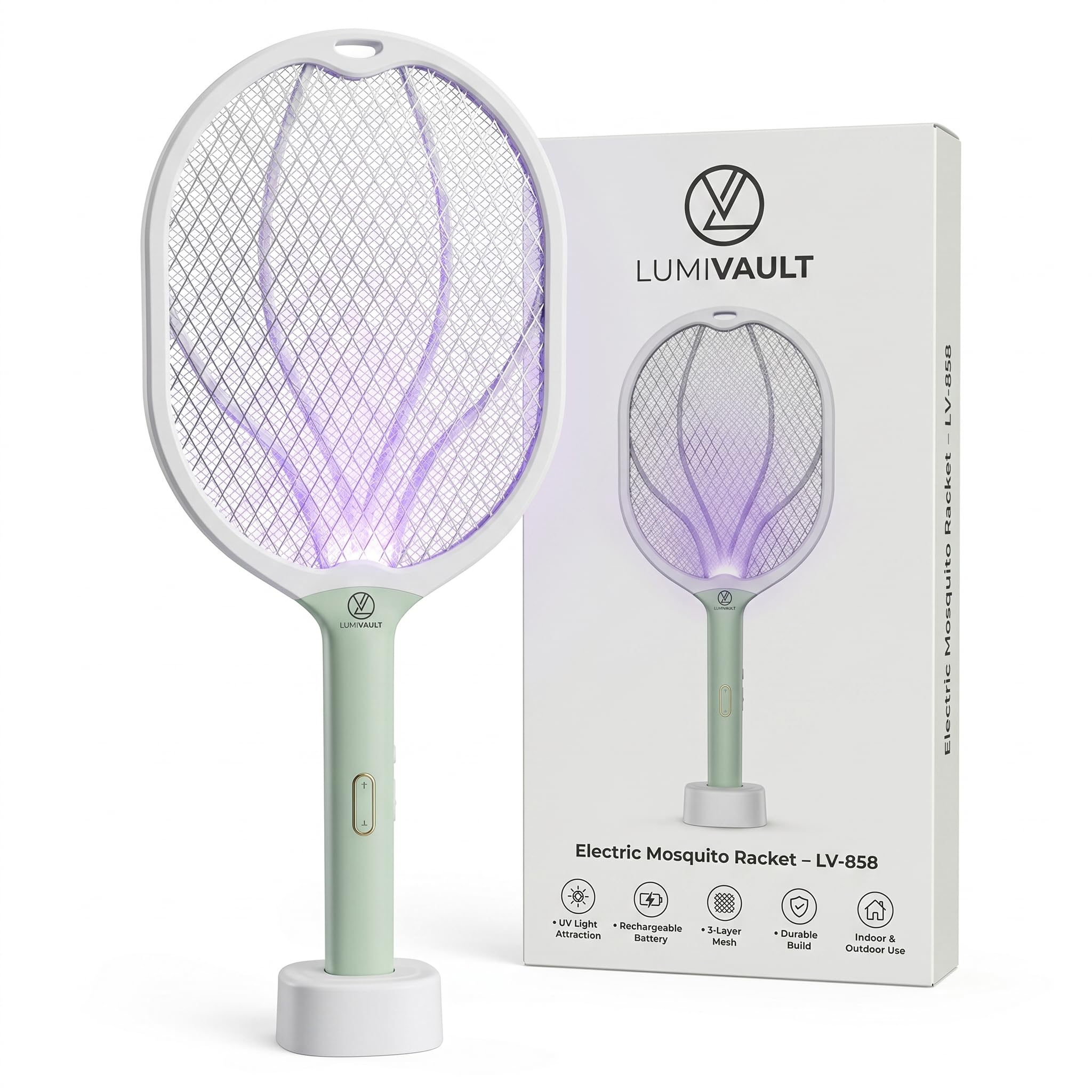 Mosquito Bat with UV Light LV-858 | Electric Mosquito Racket | Rechargeable Lithium Battery | Type-C Charging | Powerful 3 Layer Mesh | Indoor Outdoor Use | 6 Month Warranty-image-20