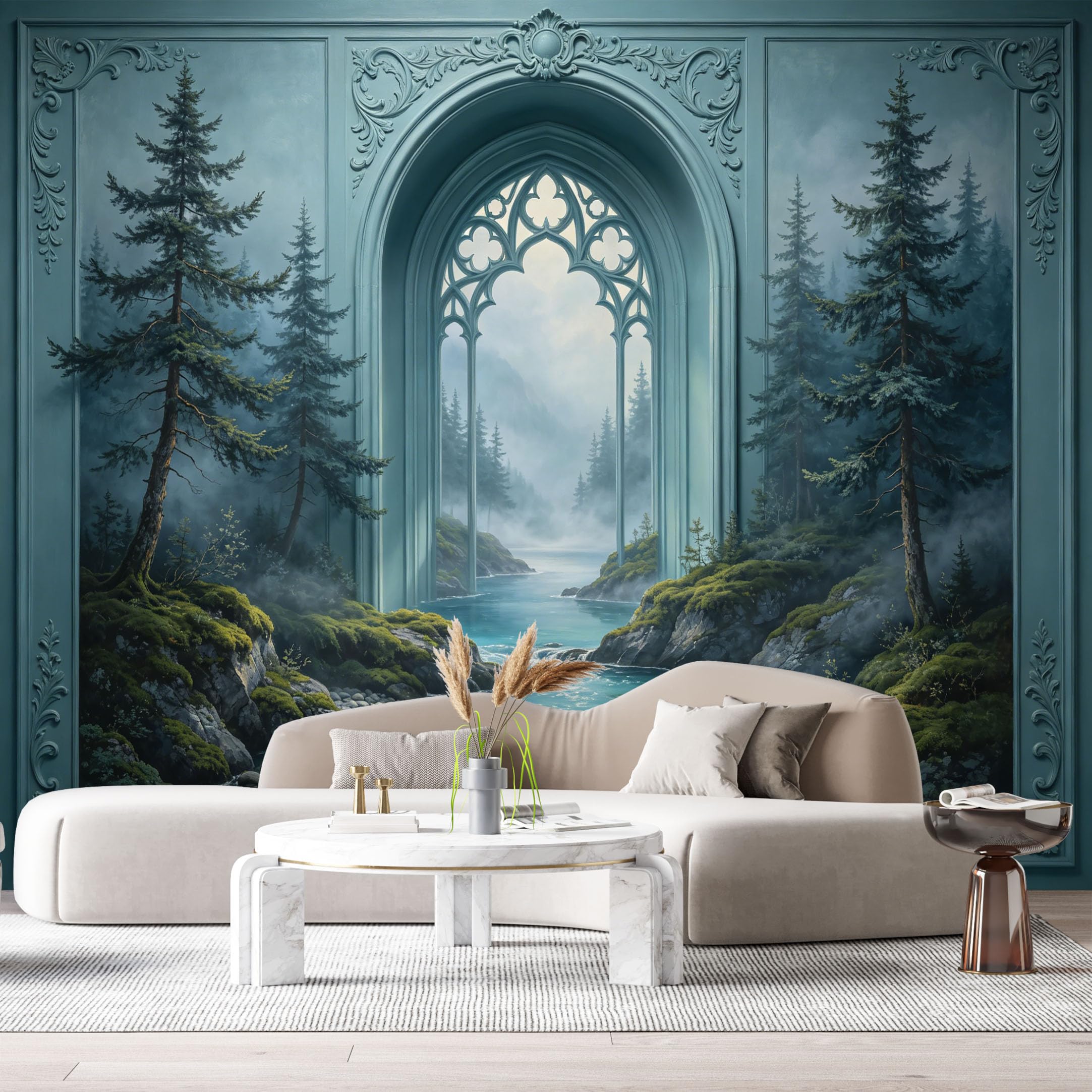 Custom Size Wall Murals Coastal Landscape Ocean Watercolor 3D Trompe L'Oeil SelfAdhesiveWall Fabric Removable Wallpaper Wall Decor for Living Room Bedroom Bathroom