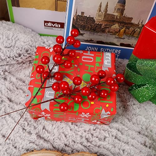 Miniatura 4 de winemana Paquete de 24 ramitas de bayas artificiales de invierno con purpurina navideña de 8 pulgadas, adornos artificiales de bayas rojas