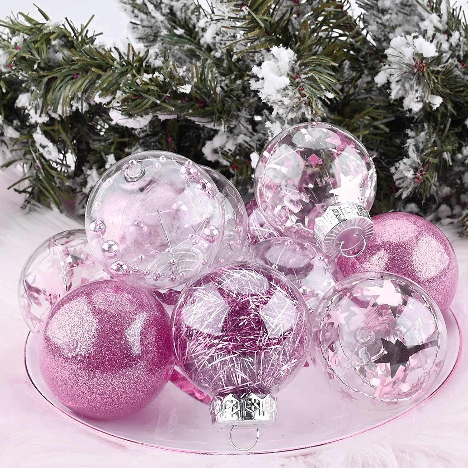 Weihnachtskugeln, 24Pcs 6CM Weihnachtskugel Kugeln Sortiert Anhänger Bruchsicheres Ornament Set Weihnachtsbaum Dekorationen Hängende Dekoration Partydekoration Anhänger (Rosa)