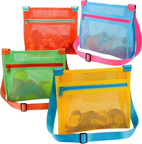 Miniatura 29 de Bolsas de playa para recoger conchas - Bolsas de malla para niños y adultos, Negro+azul profundo+marrón