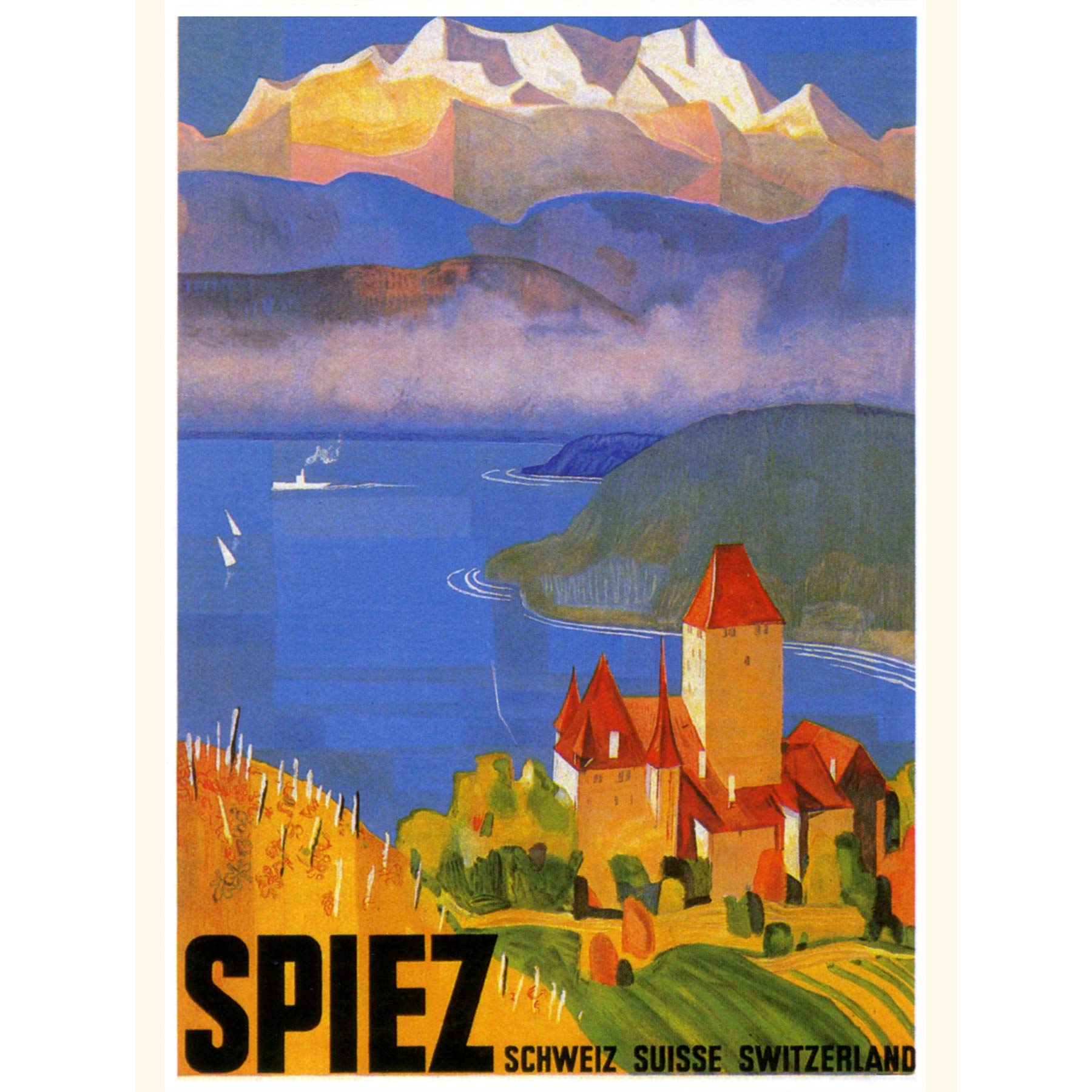 Wee Blue Coo Travel Spiez Switzerland Lake Thun Alps Mountain Village Poster 30X40 Cm 12X16 In Print Bb7628B