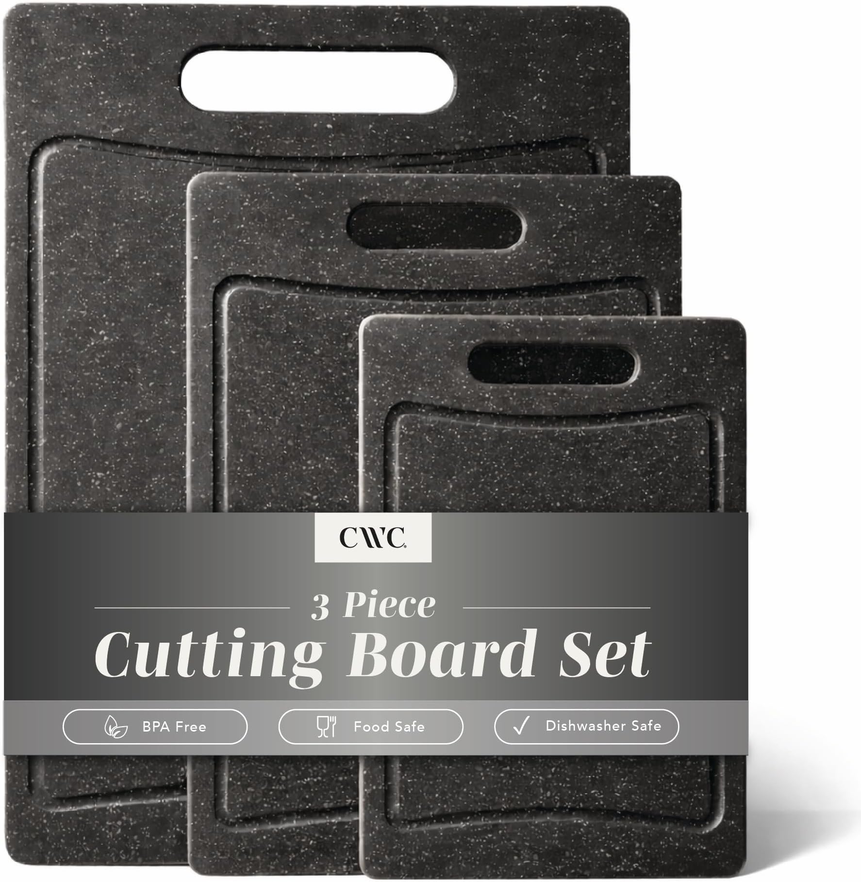 COOK WITH COLOR Non-Slip Cutting Board Set โ Kitchen Essentials with Easy Grip Handle for Meat, Veggies, and Fruits, 3 Cutting Boards, Speckled Black