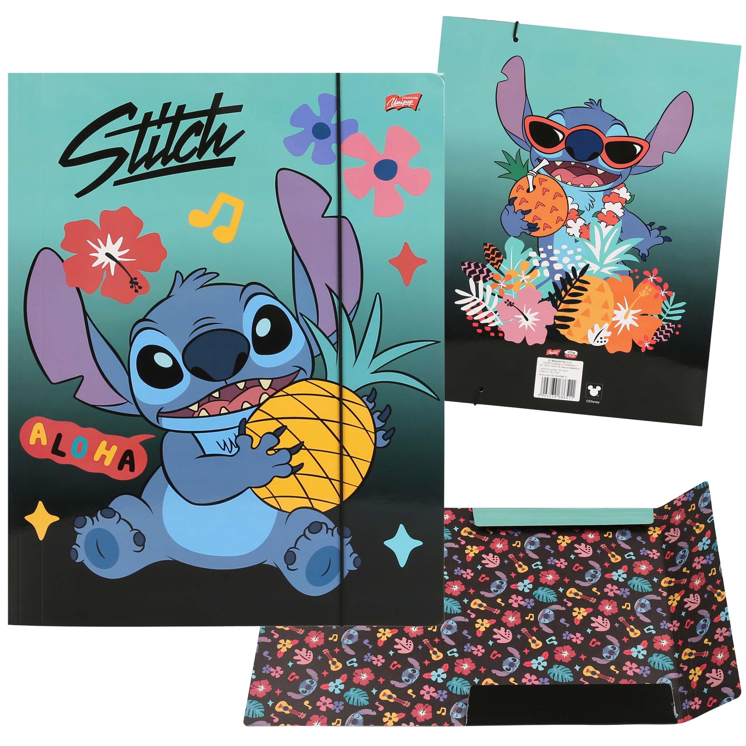DISNEY Stitch Teczka z gumką, dla dzieci, teczka szkolna, kolorowa A4 (Zielony)