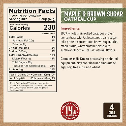 Vista 3 de Kodiak Cakes - Paquete surtido de avena instantánea con proteína en vaso: sabor mantequilla de maní con chispas de chocolate, miel de arce y azúcar