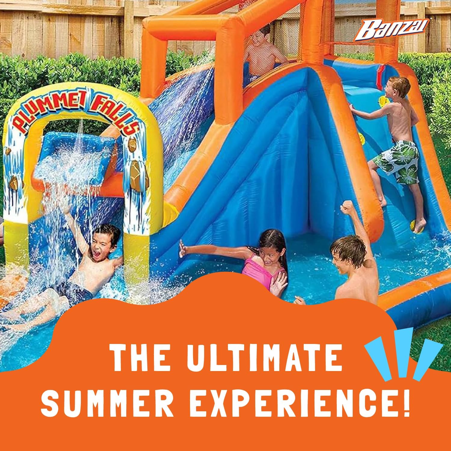 Banzai Plummet Falls Inflatable Water Park with Waterslide, Sprinkler, and Climbing Wall