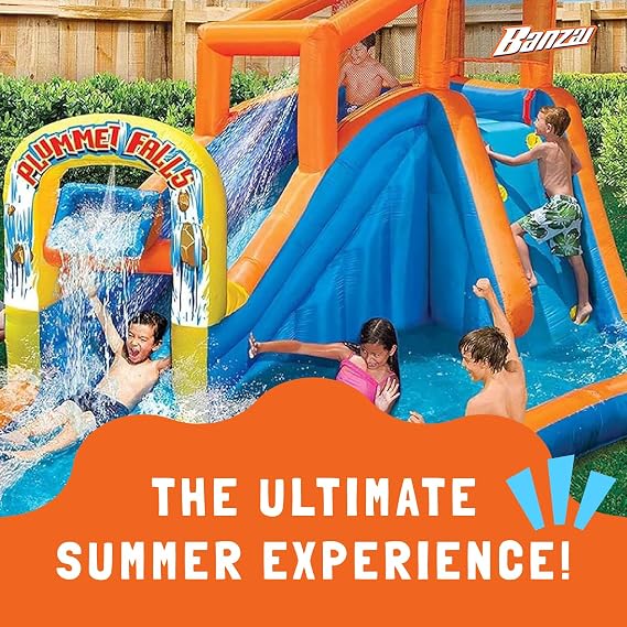 Banzai Plummet Falls Inflatable Water Park with Waterslide, Sprinkler, and Climbing Wall