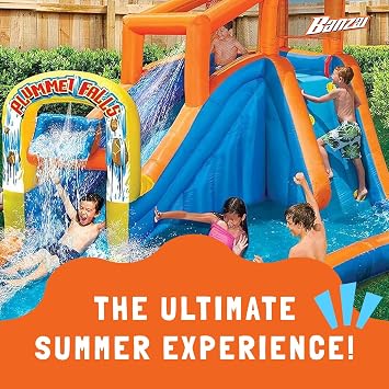 Banzai Plummet Falls Inflatable Water Park with Waterslide, Sprinkler, and Climbing Wall