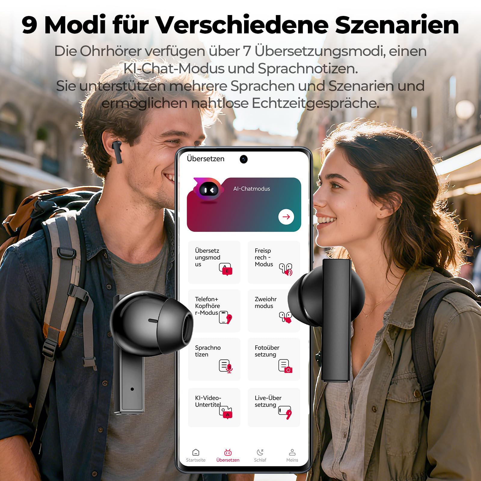NE40 KI Übersetzer Kopfhörer, 134 Echtzeit Sprachübersetzer Kopfhörer & 9 Modi - Bluetooth 6.0 Übersetzungskopfhörer mit Drehknopf, 48H Laufzeit, IPX5 Wasserdicht Ohrhörer