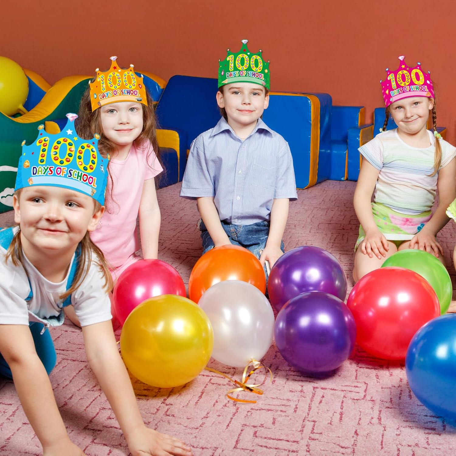 WorldBazaar 100 Days of School Paper Crowns 36 Pack 100th Day Paper Crowns for Classroom Kids Bulk Party Supplies