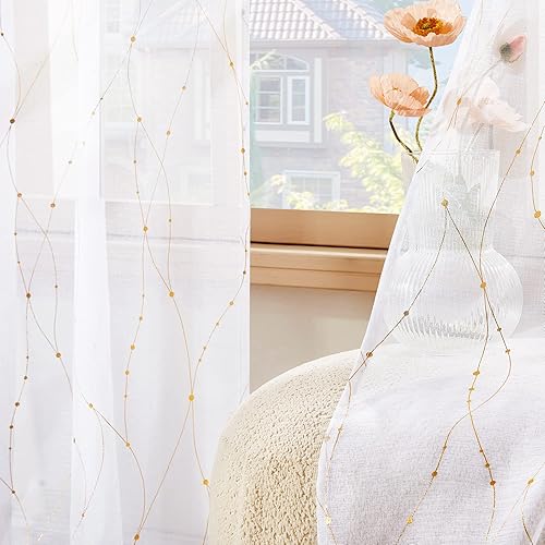 Miniatura 9 de Cortinas Deconovo finas con vuelo y diseño de estampado de líneas onduladas y motas plateadas, con aspecto a lino, con ojales en la parte de arriba,