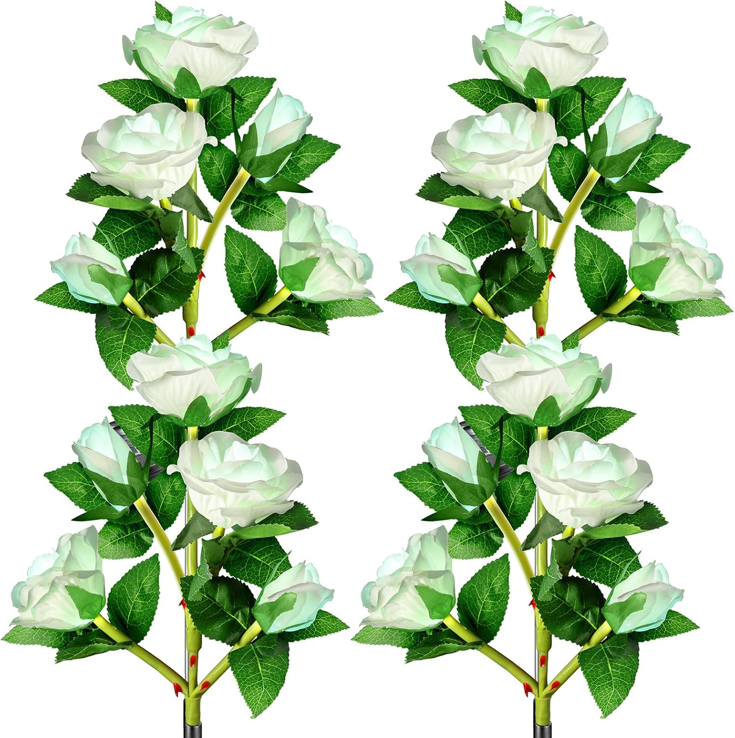 Anordsem Solar Garden Lights Outdoor: 20 Waterproof Fabric Roses 4 Pack - White LED Flower Decorations for Yard Patio Path Cemetery Grave - Birthday Gifts for Women Mom Wife