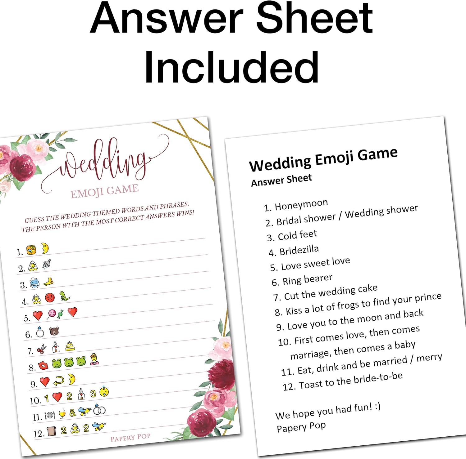 Bridal Shower Games - Wedding Shower Games - Set of 5 Activities - (50 Cards Each, 250 Total) - Bridal Shower Supplies - Rose Gold: Toys & Games