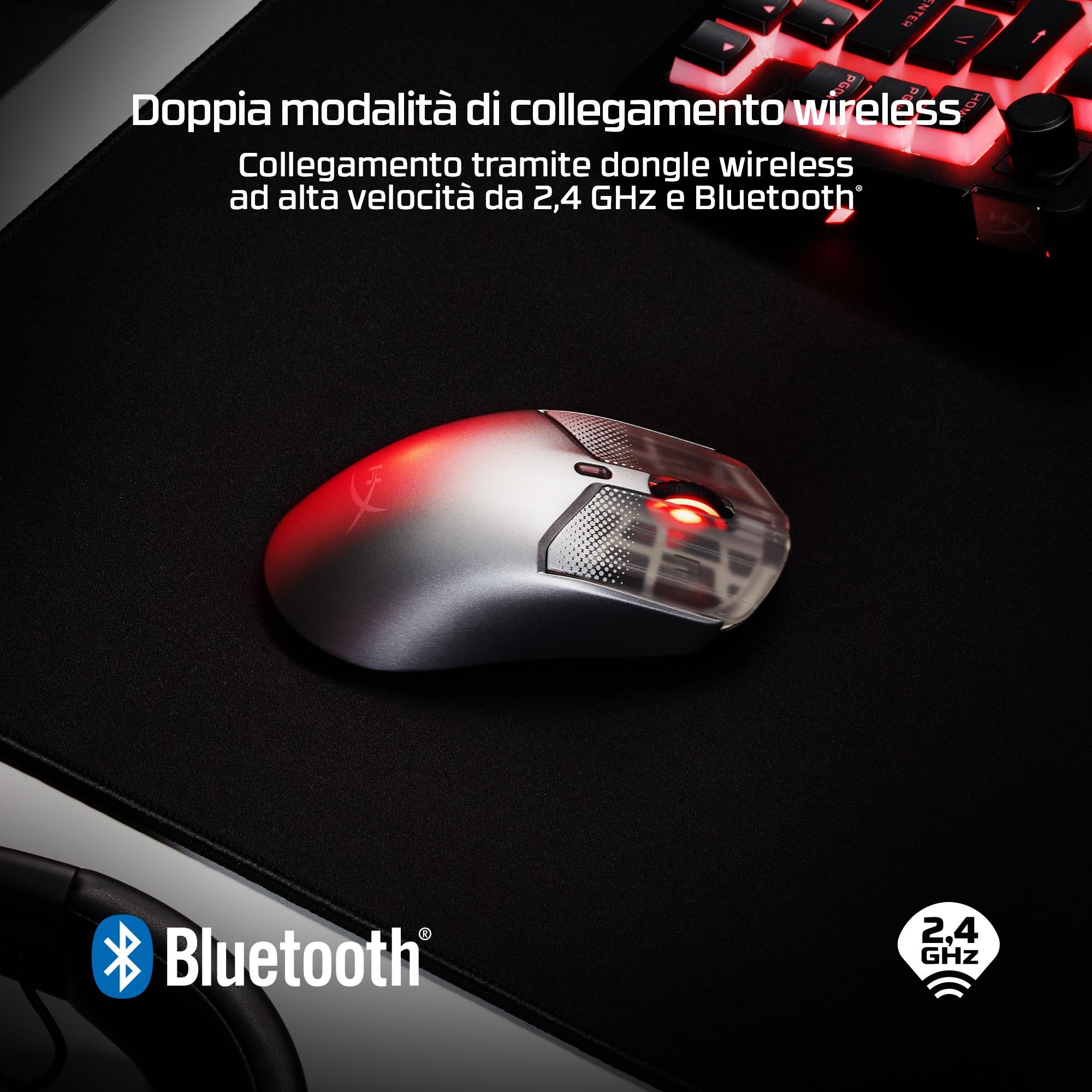 HyperX Pulsefire Haste 2 S, Mouse Gaming Wireless, Argento | Scocca in Magnesio, Ultra Leggero 64 g, Batteria fino a 120 ore, Pattini in Vetro, Sensore 26K