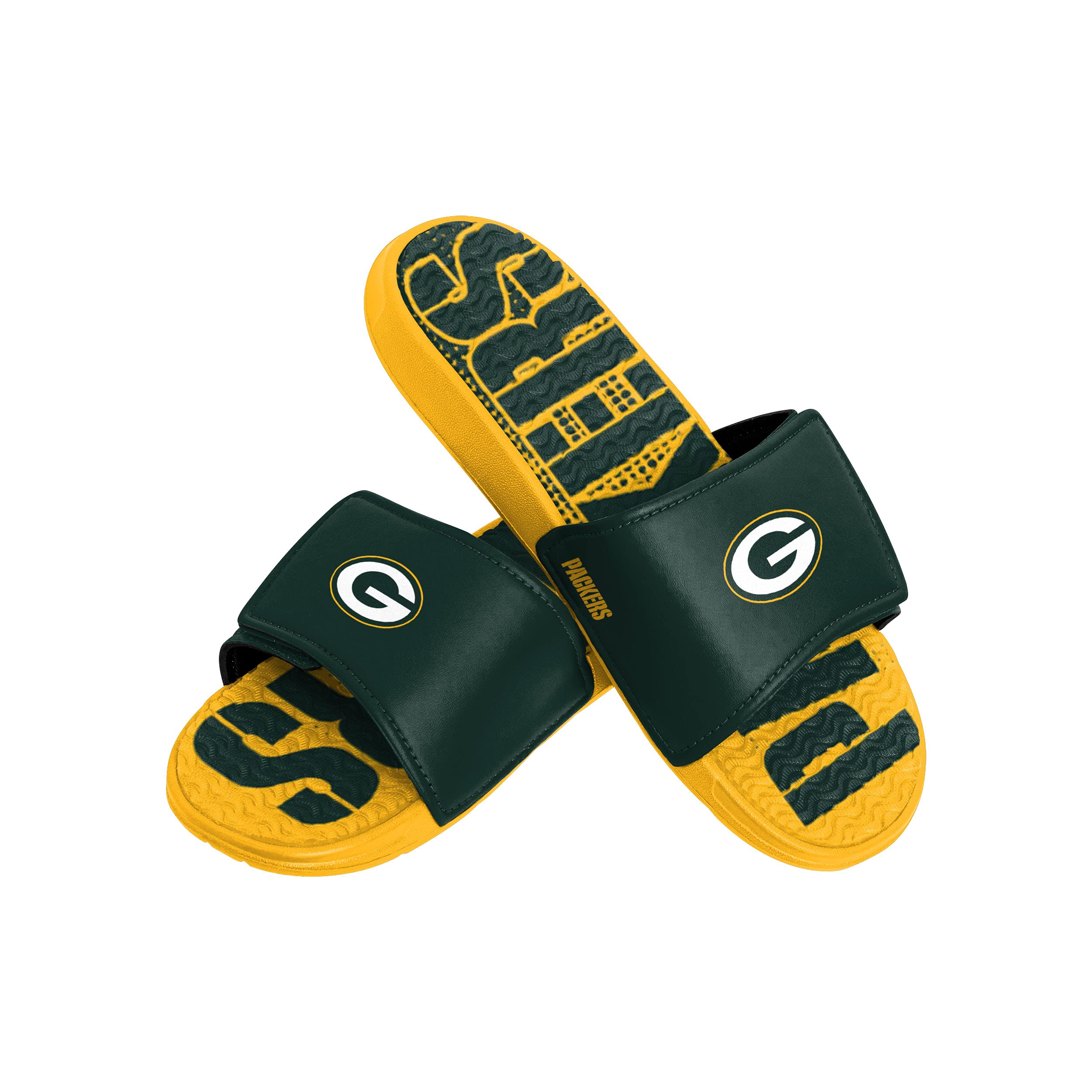 FOCO Green Bay Packers NFL Mens Gradient Wordmark Gel Slide - S