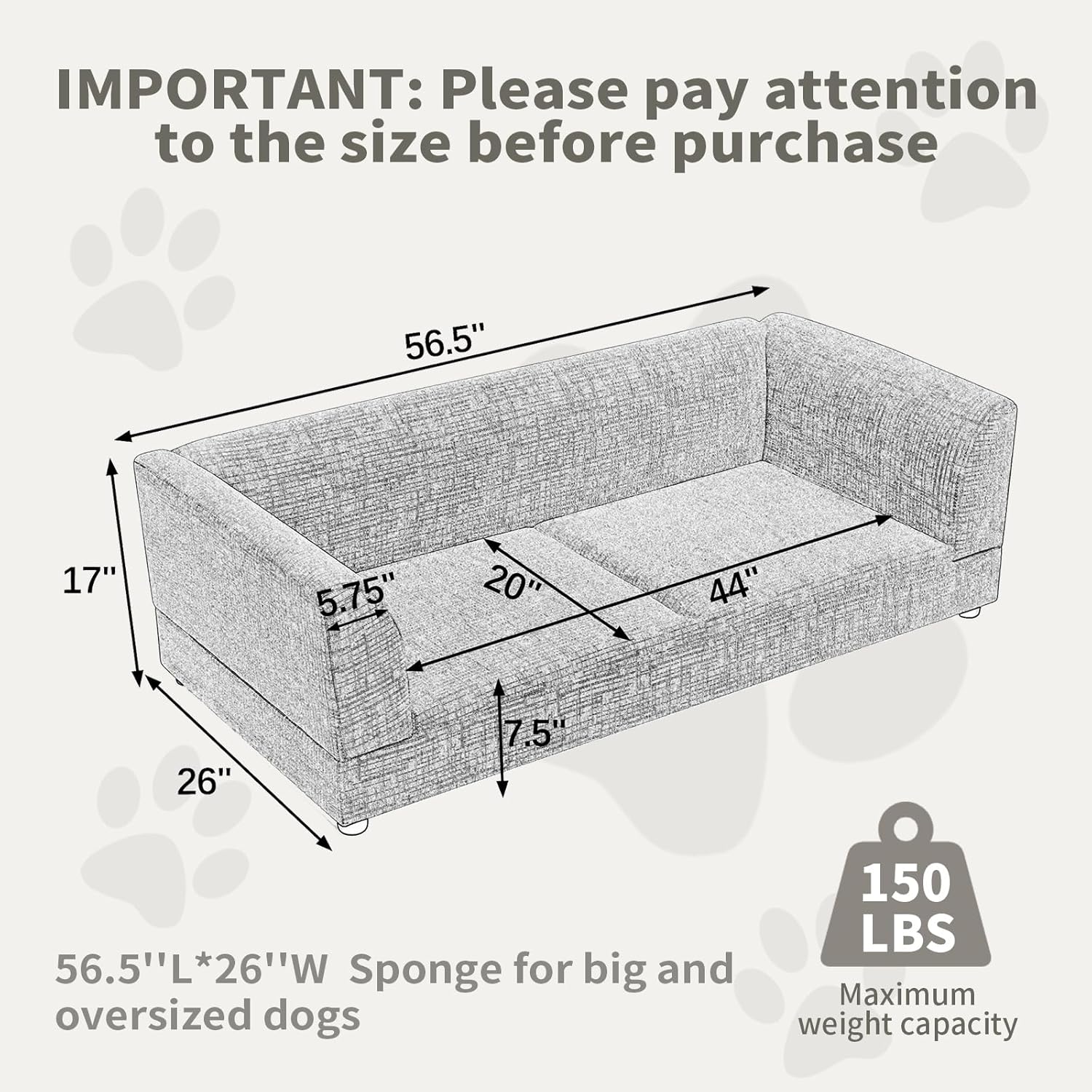 Oversized Dog Sofa Couch for Medium & Large Dogs, Modern Pet Couch Bed with Backrest & Armrests, Supportive Foam Cushion, Linen Fabric Dog Couch