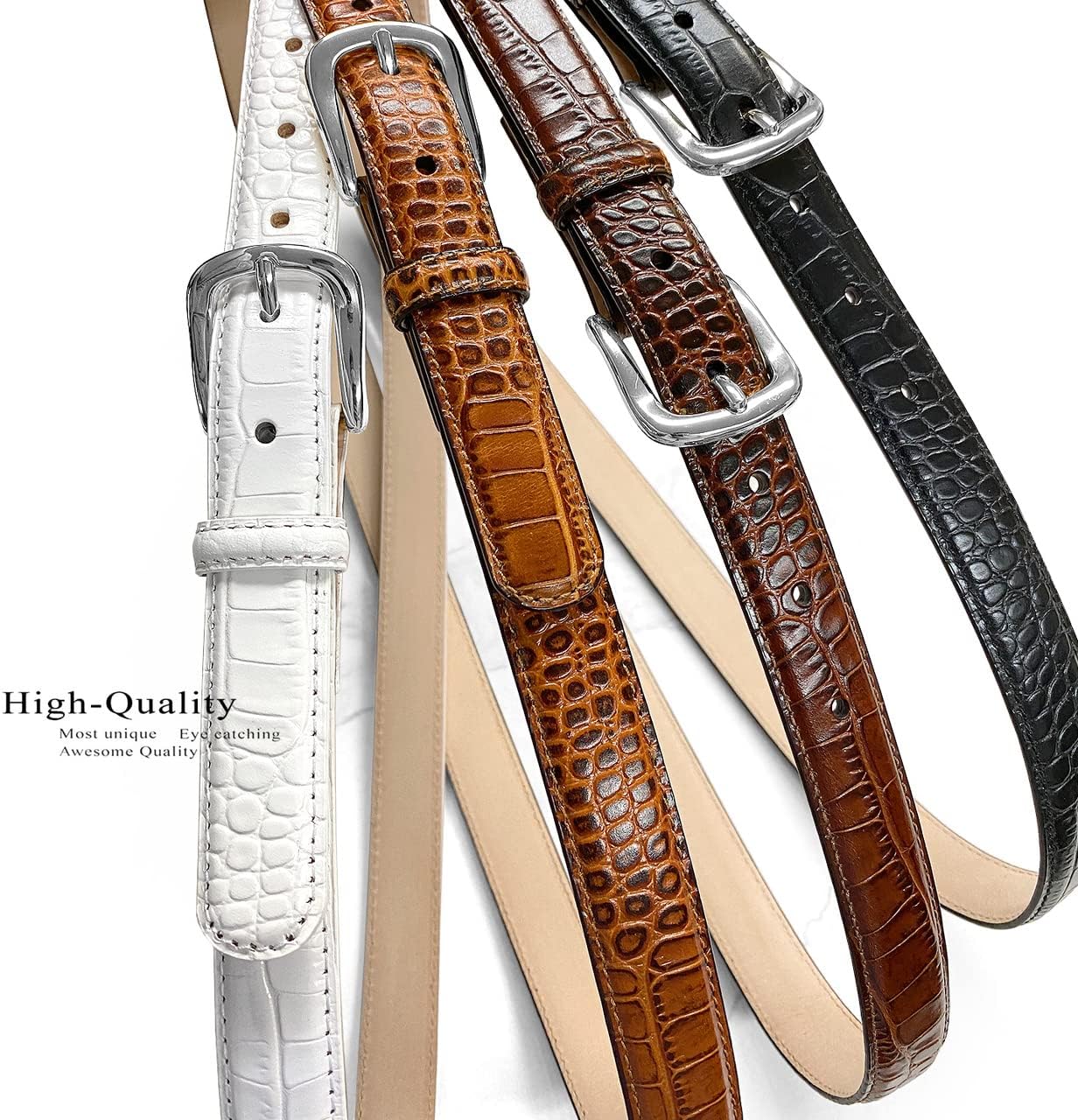 AE354 / A274 Genuine Full-Grain Cowhide Leather Dress Belt Nickel Finish Buckle 1-3/8''(35mm) Wide, 1"(25mm) Wide