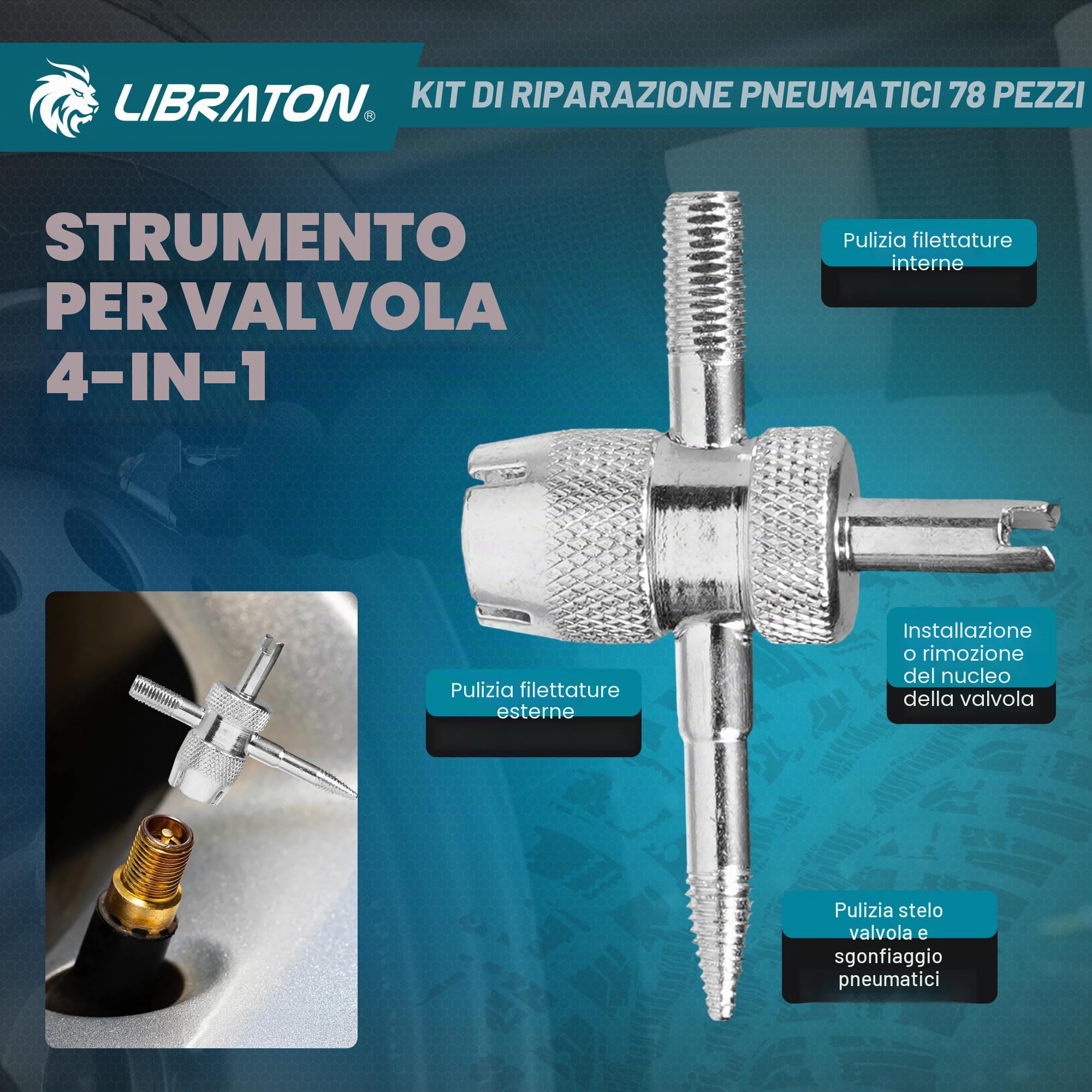 Libraton kit Riparazione Pneumatici Auto, Kit Riparazione Gomme Professionale e Robusto per Fori e Puncture, Kit Tozze per Pneumatici Tubeless per Auto, Moto, ATV, SUV, Camion, Trattore, Rimorchio