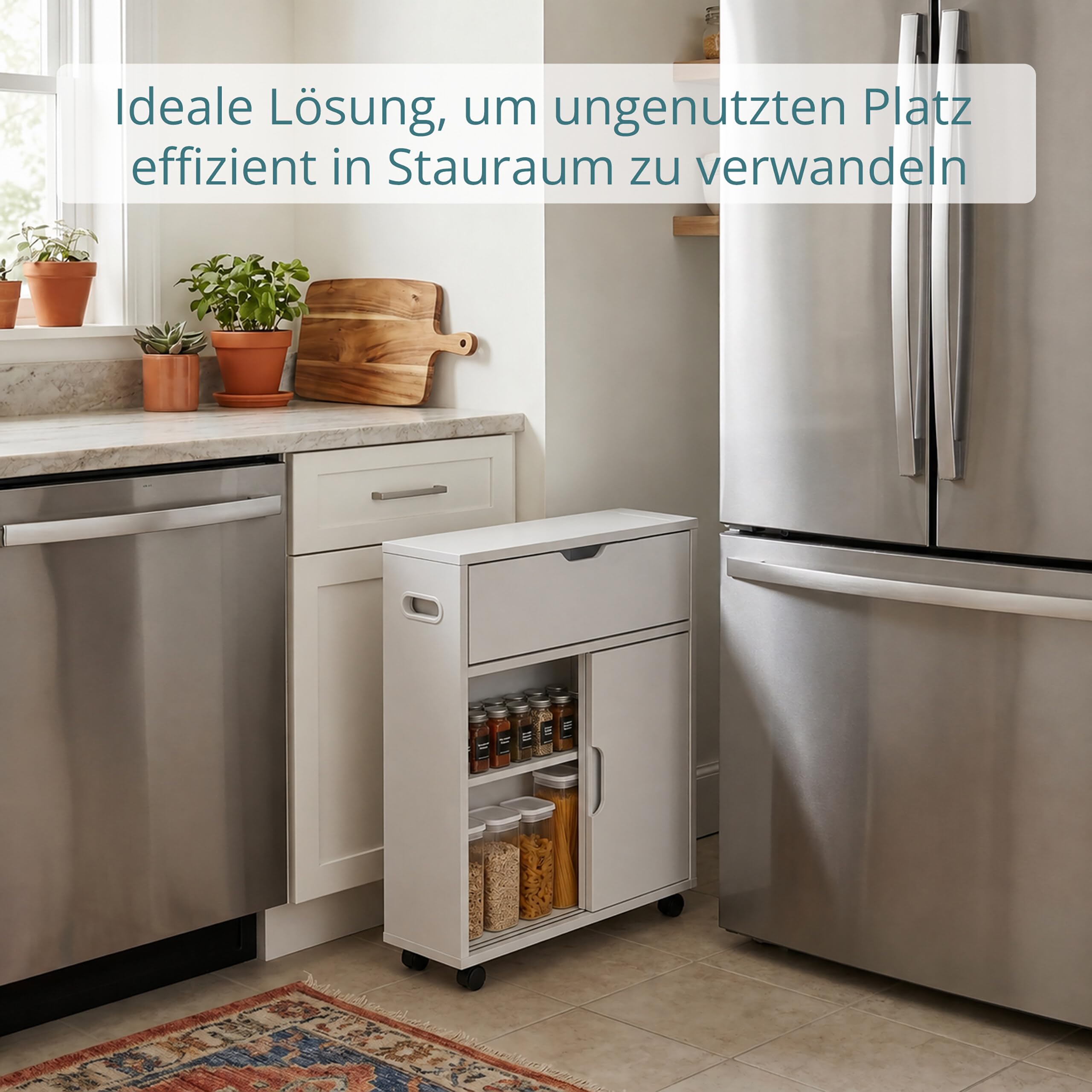 Relaxdays Nischenschrank, 4 Fächer, 2 Schiebtüren & Klapptür, weiß