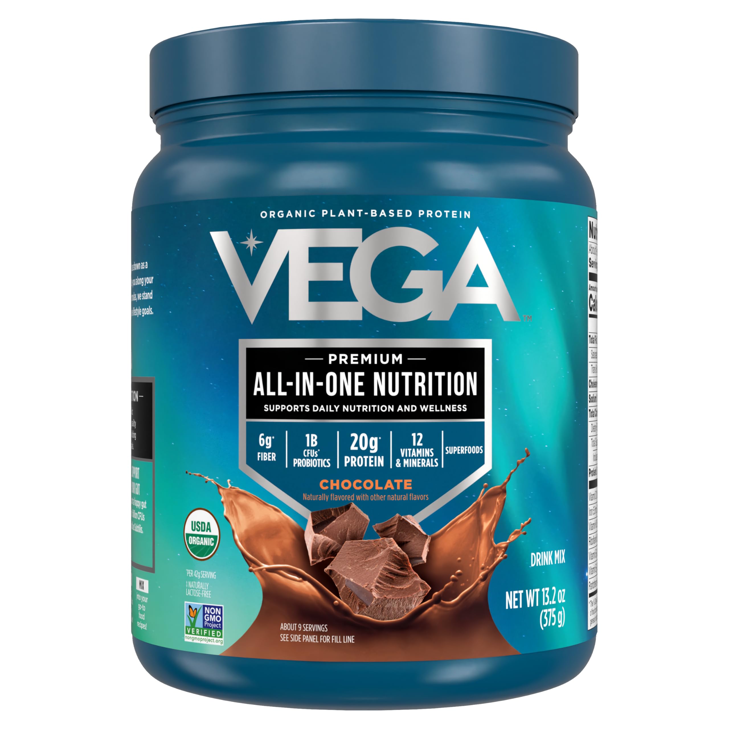 Organic All-in-One Vegan Protein Powder, Chocolate - Superfood Ingredients, Vitamins for Immunity Support, Keto Friendly, Pea Protein for Women & Men, 13.2 oz (Packaging May Vary)