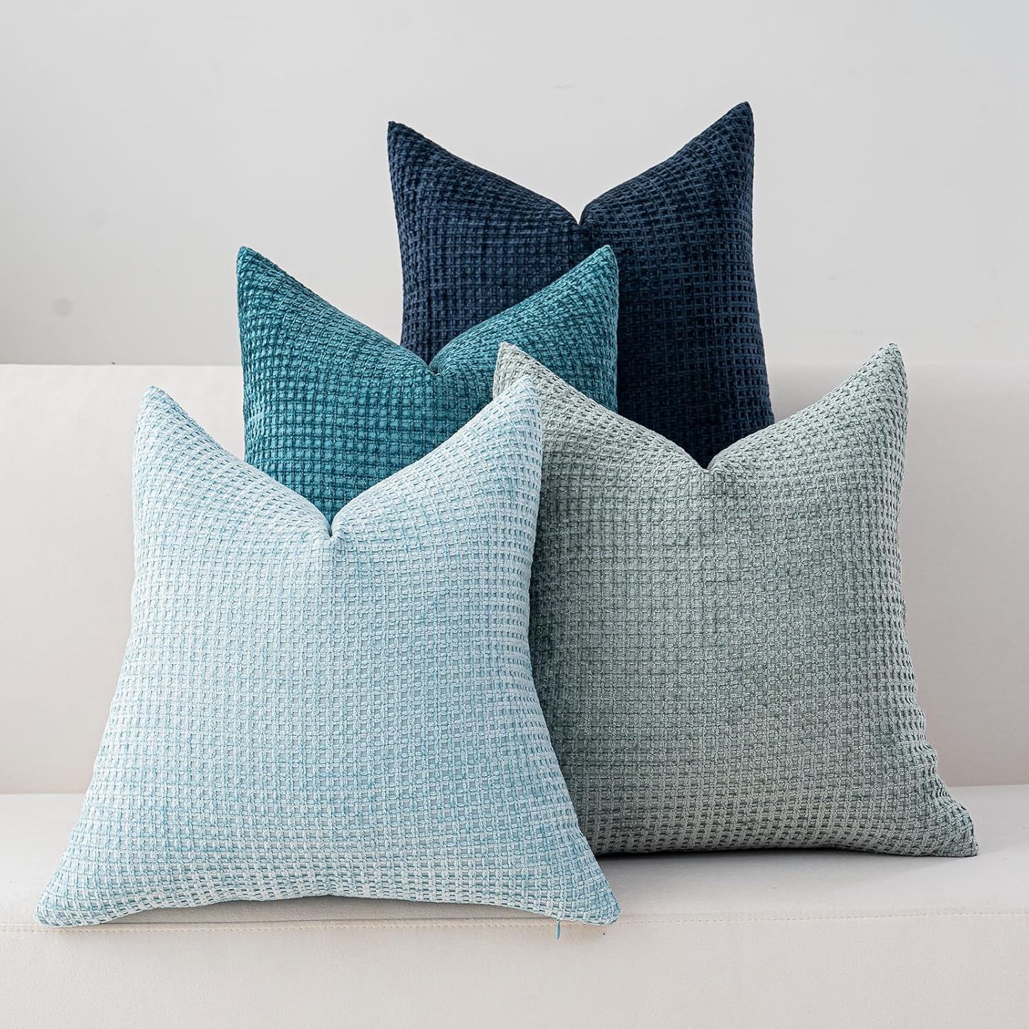 Pack of 4 Throw Pillow Covers 22x22 inch Blue Series Boho Cushion Covers Decorative Farmhouse Pillow Covers for Couch Bed Sofa Living Room Home Decor Soft Square Pillowcase