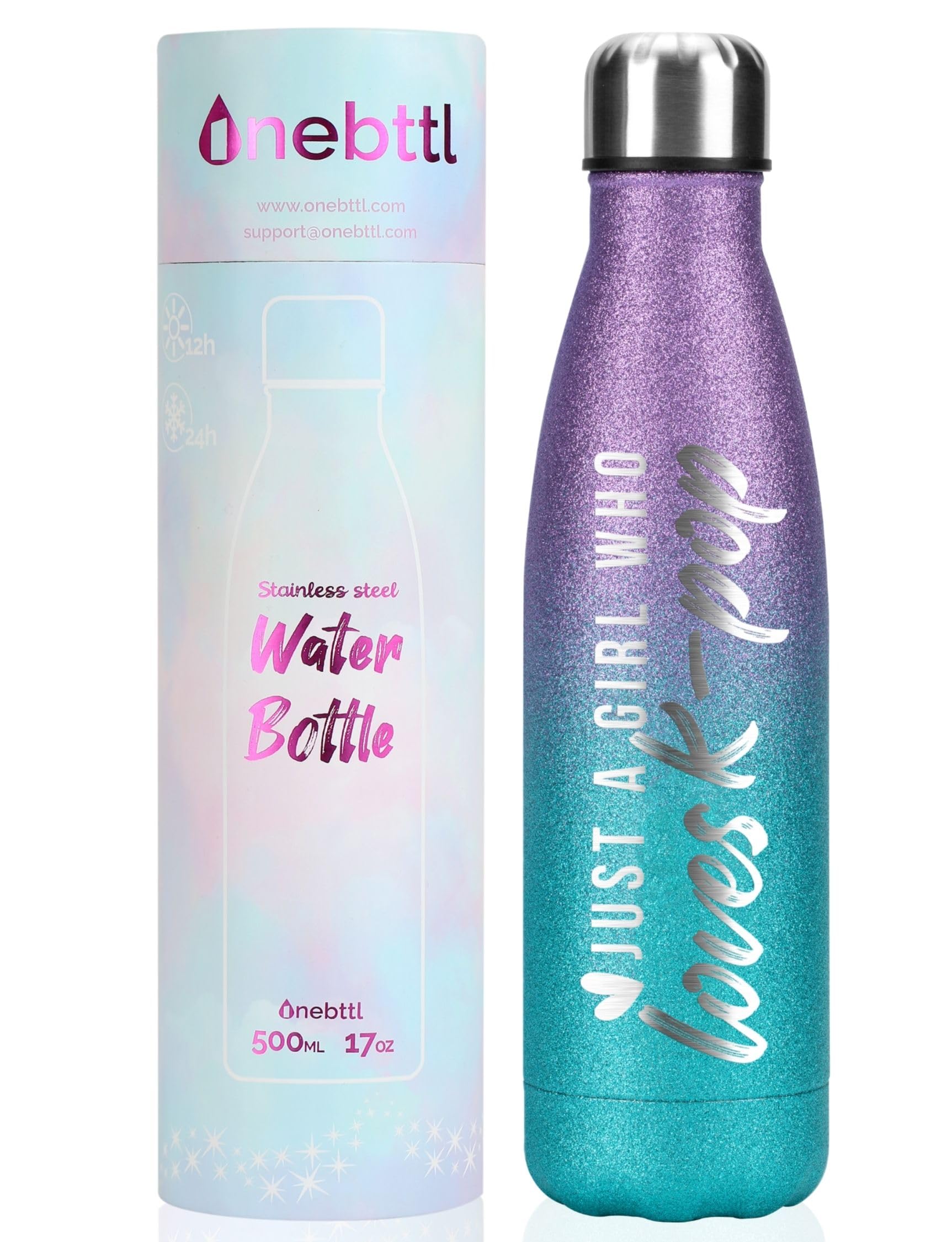 Onebttl Kpop Lovers Gifts, K Pop Merch Stuff, Insulated Stainless Steel Bottle 17oz, Gradient Glitter Violet-Blue