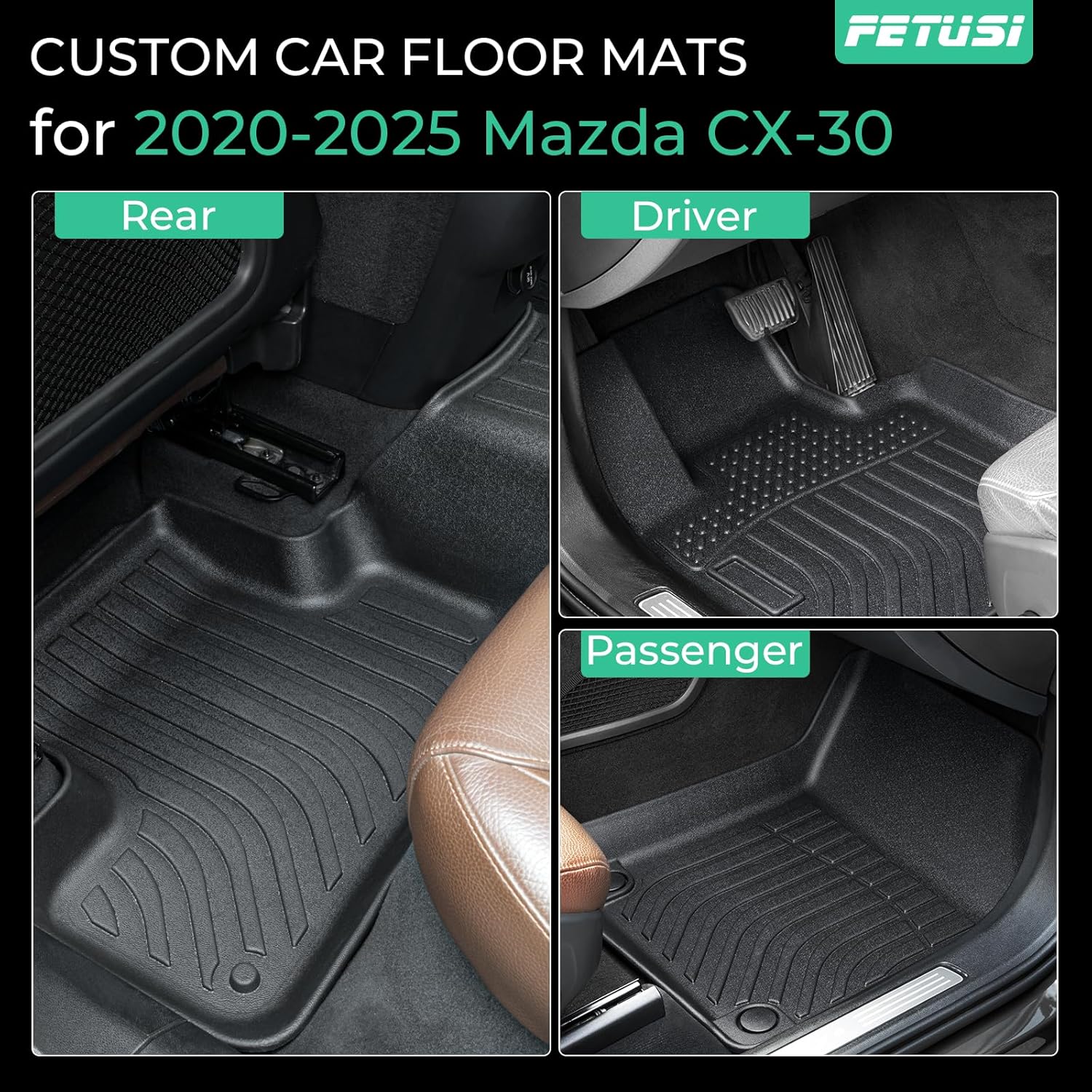 Floor Mats & Cargo Liner Set Custom Fit for Mazda CX-30 2020-2024 2025, All Weather Protection for Car Mats Anti-Slip TPE Odorless Floor Liners Mazda CX-30 Accessories Waterproof Trunk Mat, Black - Image 2