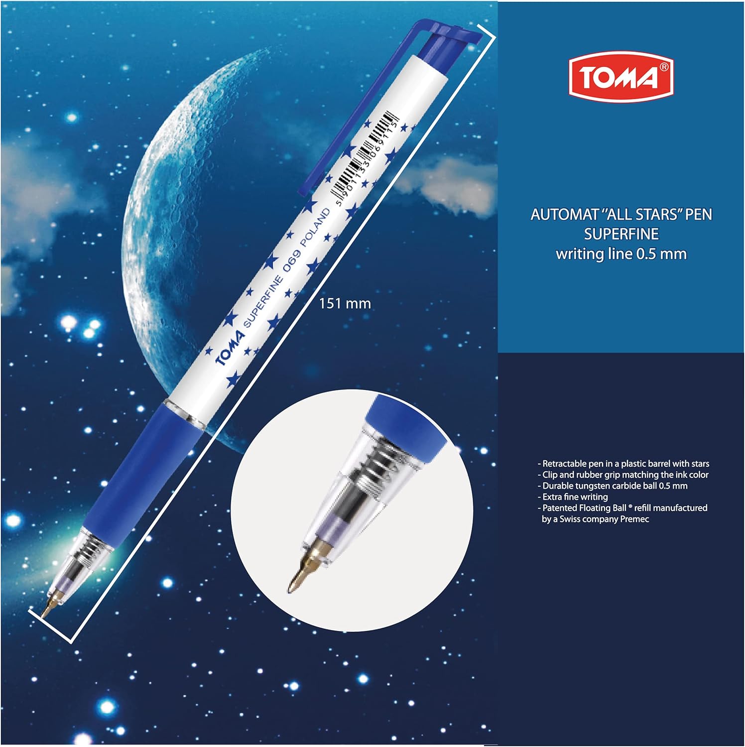 Ballpoint Pen Set - Hand Lettering Pens - Classic Pen with Fineliner Features - Automatic Pens with Thin Tip - Office Supplies Set - 3 Pieces