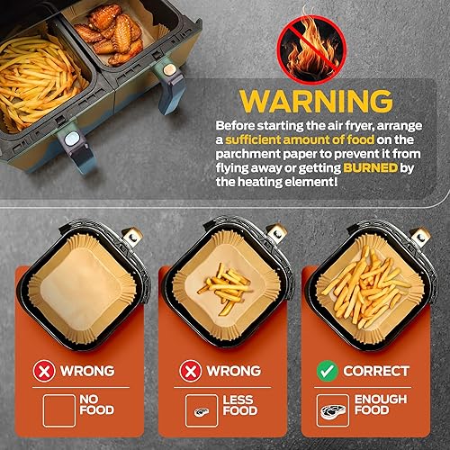 Miniatura 6 de PORTENTUM - Forros para freidora de aire, 100 unidades de papel cuadrado de grado alimenticio sin BPA de 7.9 pulgadas para freidoras sin aceite de 5