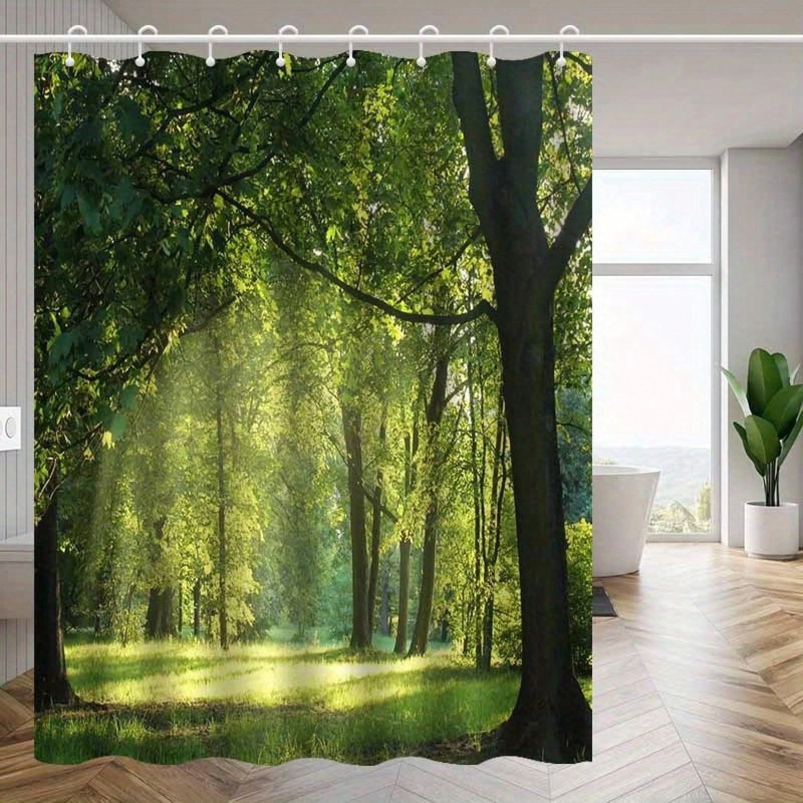GLKSDLPO Sunshine Forest Landscape Shower Curtain - Botanical Plants Bathroom Curtain With Hooks For Bathroom Decor(120x200cm/47x79in(WxH)