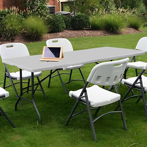 Miniatura 2 de MoNiBloom Mesa plegable de 6 pies, mesas de comedor portátiles de plástico plegables por la mitad, escritorio para interiores y exteriores, para