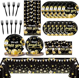 98pcs We Will Miss You Party Decorations Farewell Disposable Paper Plates Napkins Forks Tablecloth Going Away Party Supplies Goodbye Leaving Retirement Party Desserts Dinner Tableware Favors 24 Guests