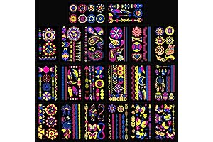 25 Sheets Glow in The Dark Tattoos, UV Neon Tattoos