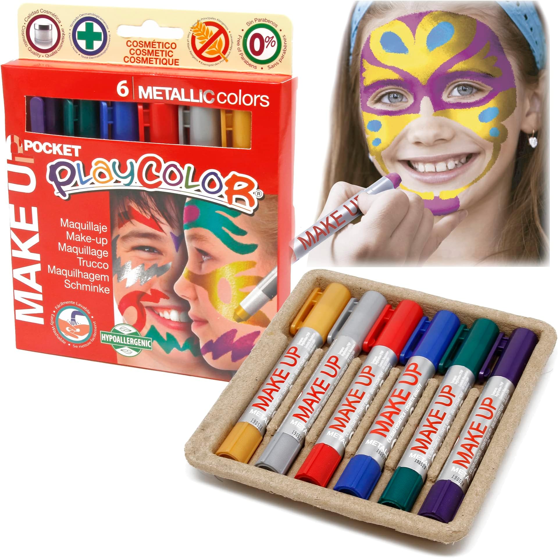 PlayColor, PC01011 Metallic Playcolor Face Paint, Pack of 6