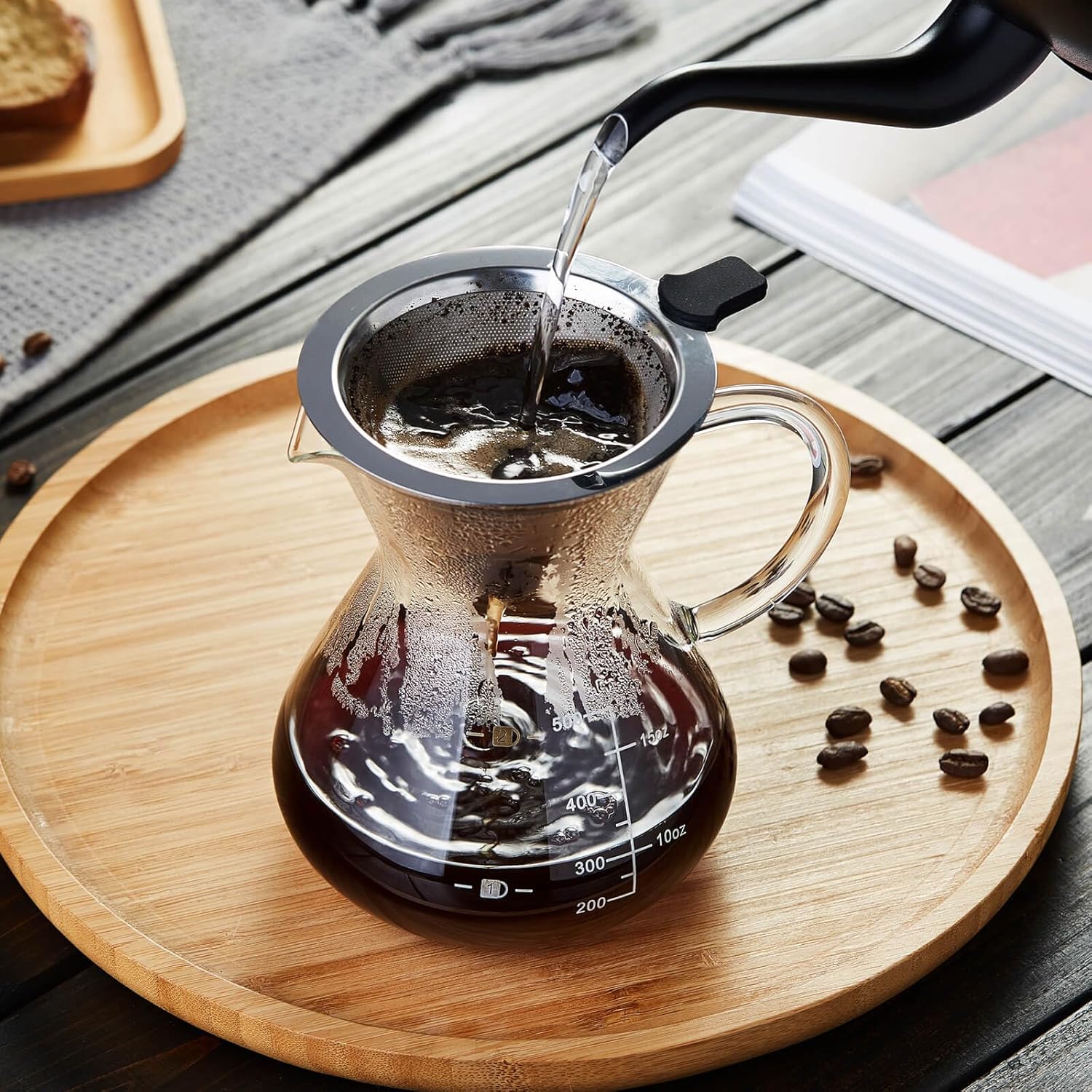 Unbreakable Pour Over Coffee Maker and 5Pcs Glass Jars Set