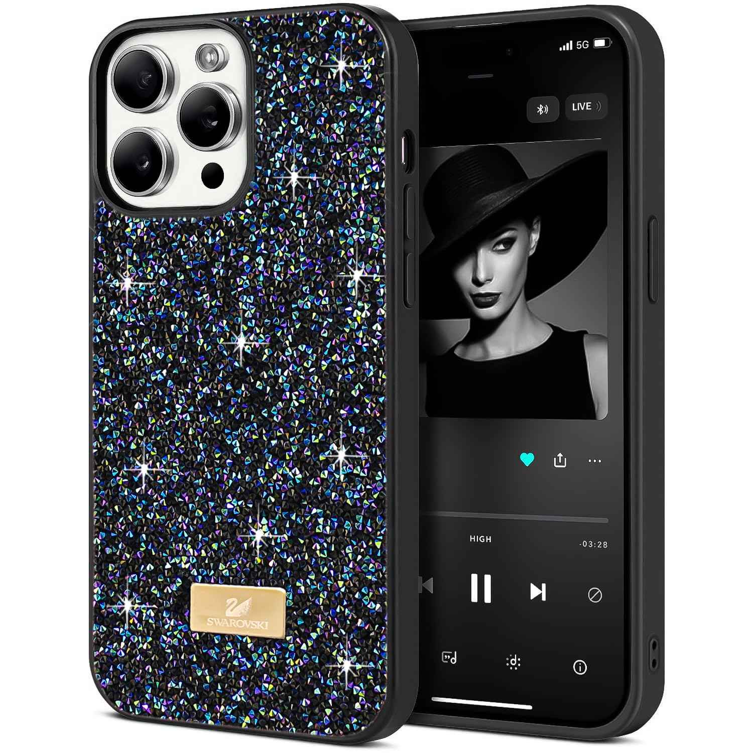 Dl3 Mobilak Case For iPhone 15 Pro Max 6.7-inch Case Glitter, Sparkle Diamond Crystal Bling Case with Bling, Ultra Thin Lightweight Full Body Shockproof Anti-Scratch Protective Cover