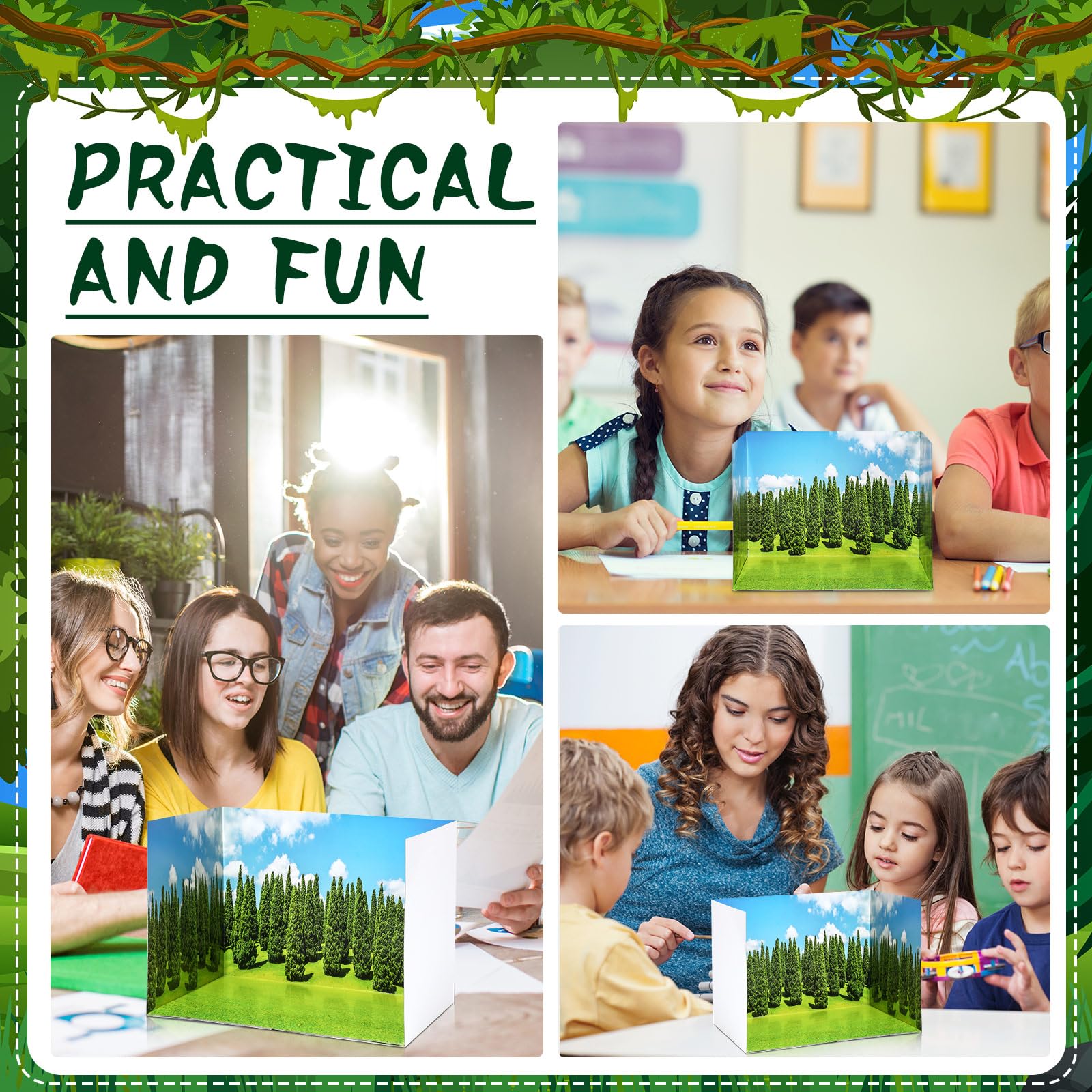 Trandraft 5 Pcs Diorama Kit Habitat Project Supplies with Double Sided Tapes Diorama Box for Display DIY Dollhouse Room, Jungle Style, 11.8 x 8.7 x 8.3 Inch - Image 6