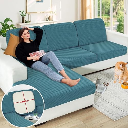 Miniatura 8 de YEMYHOM Fundas de cojín individuales elásticas para asiento de sofá, funda de cojín suave de repuesto grande a cuadros, protector de muebles con