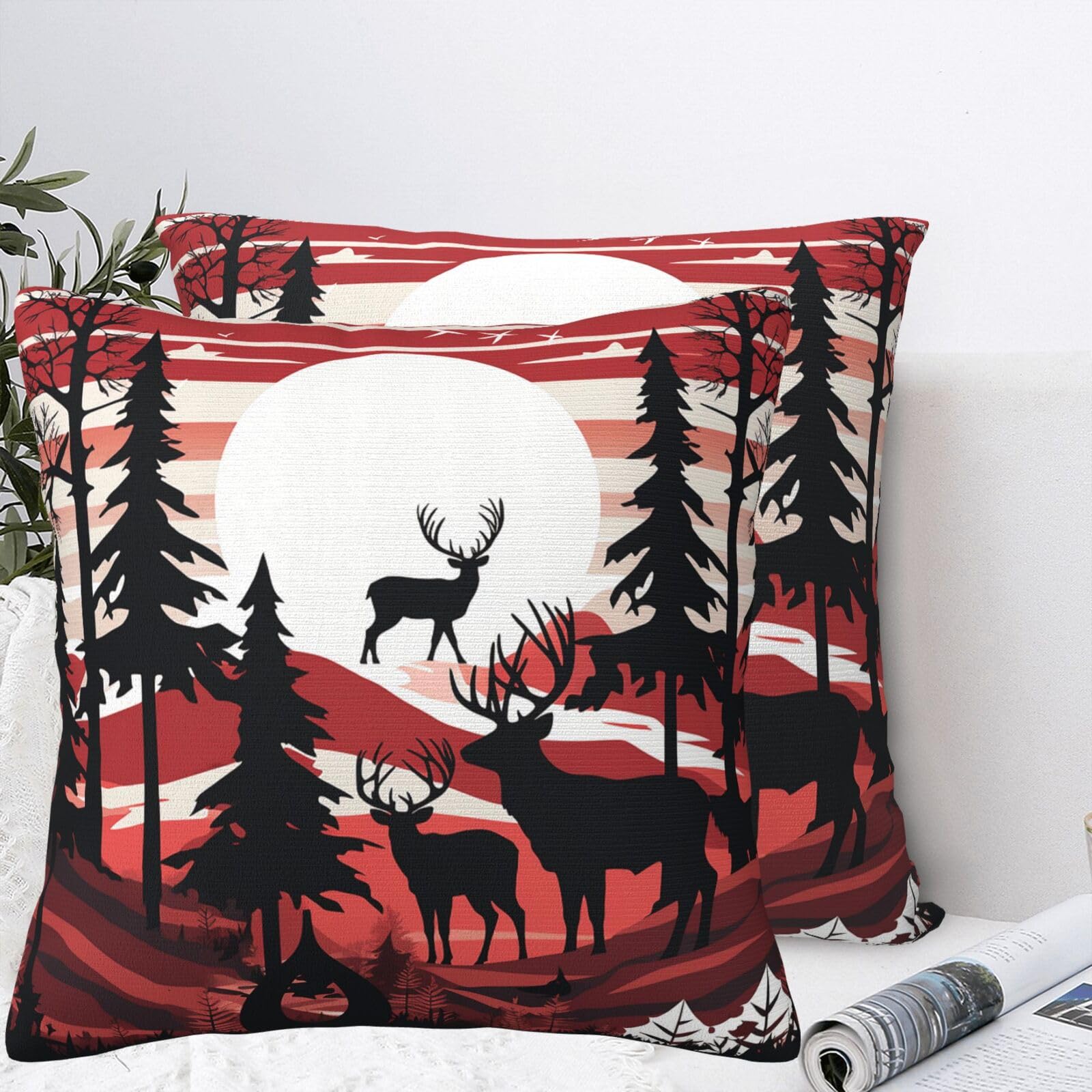 QMKFWT Cow Deer Tree Christmas Plush Throw Pillow Covers 24"X24",Soft Cozy Couch Cushion Covers Decorative Pillow Cases for Holiday Home Bedroom Sofa Decors
