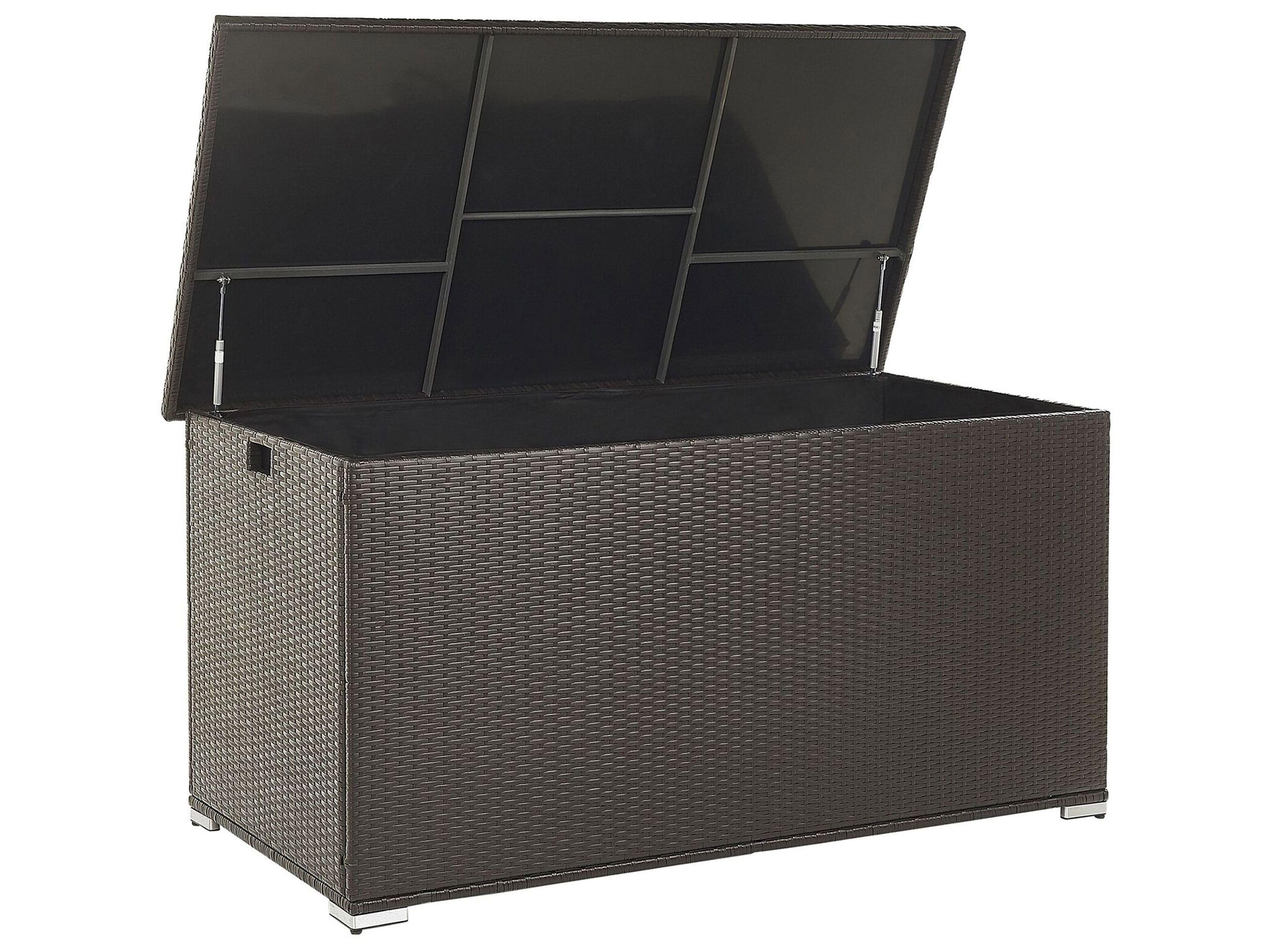 Beliani Coffre de Rangement Extérieur 155 x 75 cm en Rotin Marron Idéal pour Stockage d'Accessoires de Jardin et Coussins Durable et Décoratif